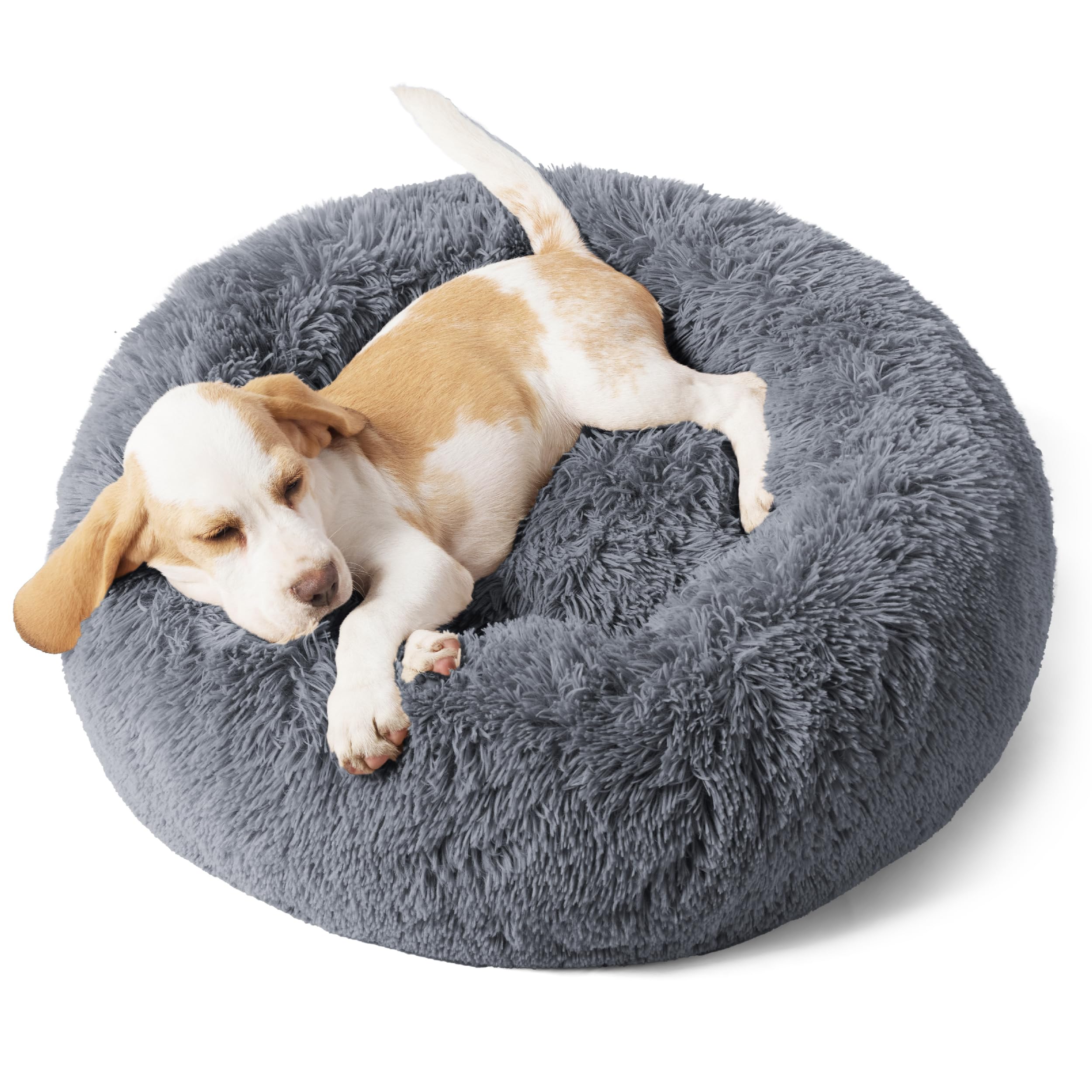 Bedsure Calming Dog Bed for Small Dogs - Donut Washable Small Puppy Bed, 23 inches Anti-Slip Round Fluffy Plush Faux Fur Large Cat Bed, Fits up to 25 lbs Pets, Camel