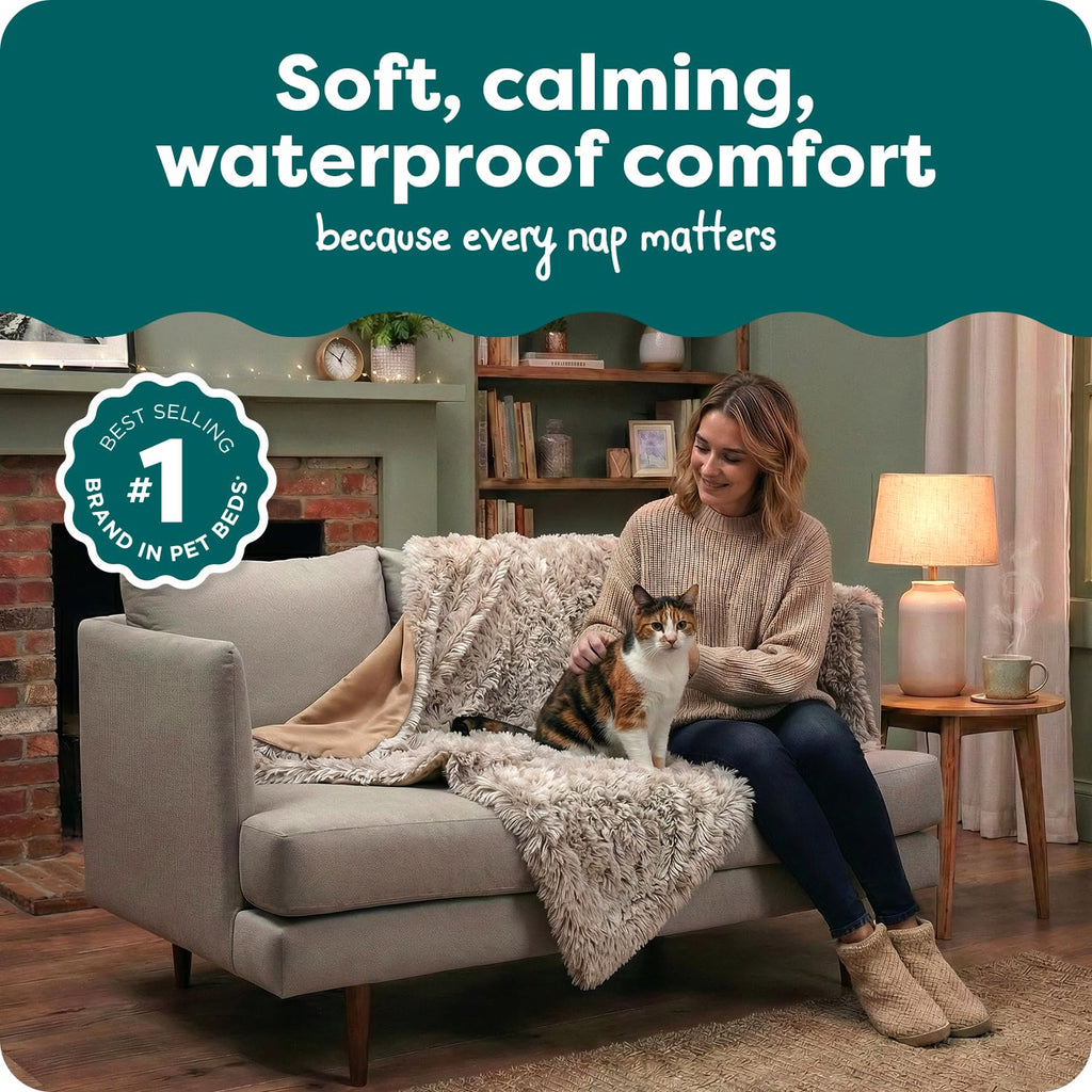 FurHaven Waterproof Throw Blanket for Dogs & Indoor Cats, Reversible Protective Pet Blanket, Extra Large, Long Faux Fur & Velvet, Driftwood