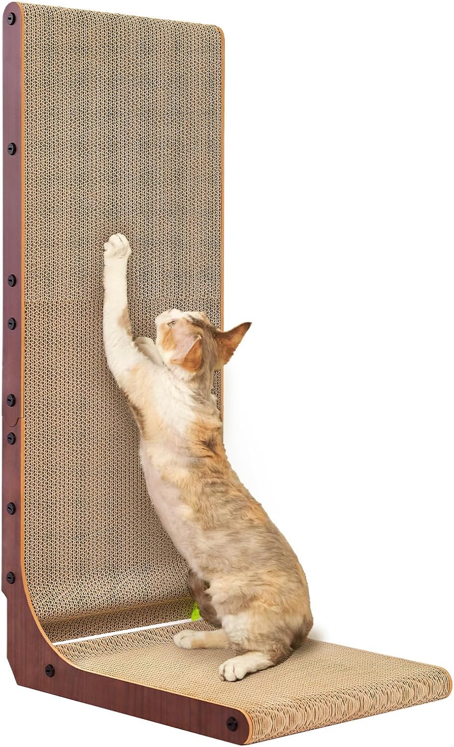 EHEYCIGA Cardboard Cat Scratcher for Indoor Cats, 26.8 Inch L Shaped Vertical Cat Scratching Board with Ball Cat Toy, Large Cat Scratcher Pad, Brown