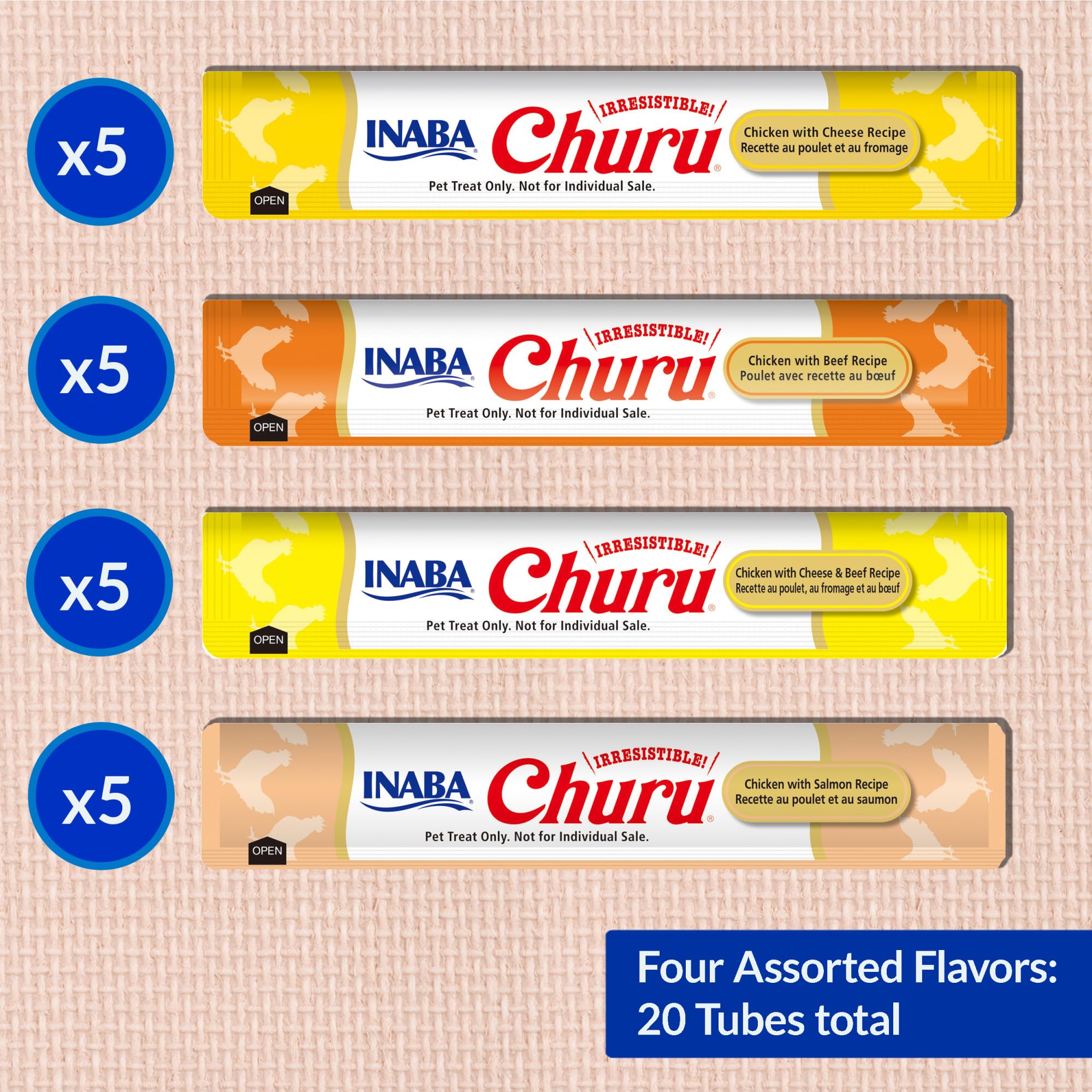INABA Churu Cat Treats, Grain-Free, Lickable, Squeezable Creamy Purée Cat Treat/Topper with Vitamin E & Taurine, 0.5 Ounces Each Tube, 50 Tubes, Tuna & Chicken Variety