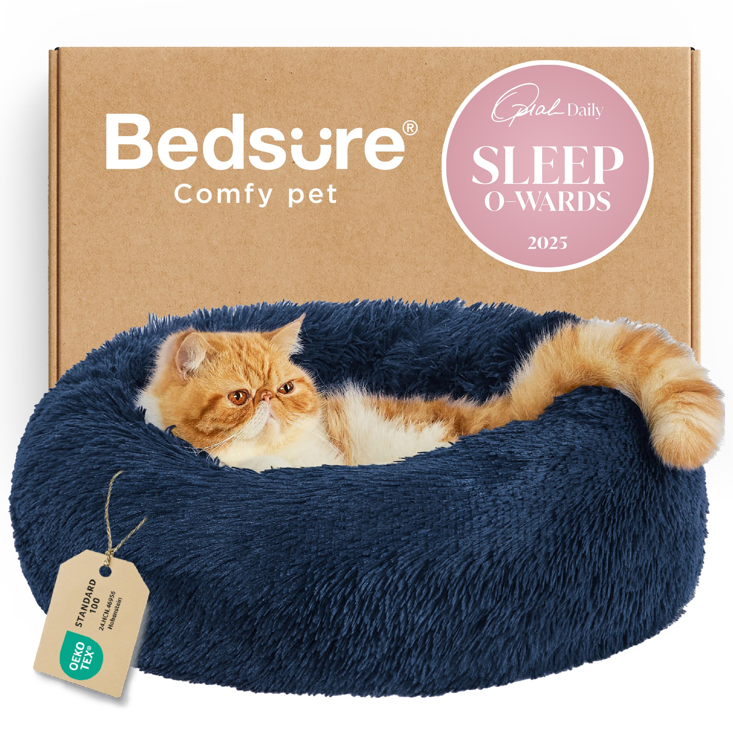 Bedsure Calming Dog Bed for Small Dogs - Donut Washable Small Puppy Bed, 23 inches Anti-Slip Round Fluffy Plush Faux Fur Large Cat Bed, Fits up to 25 lbs Pets, Camel