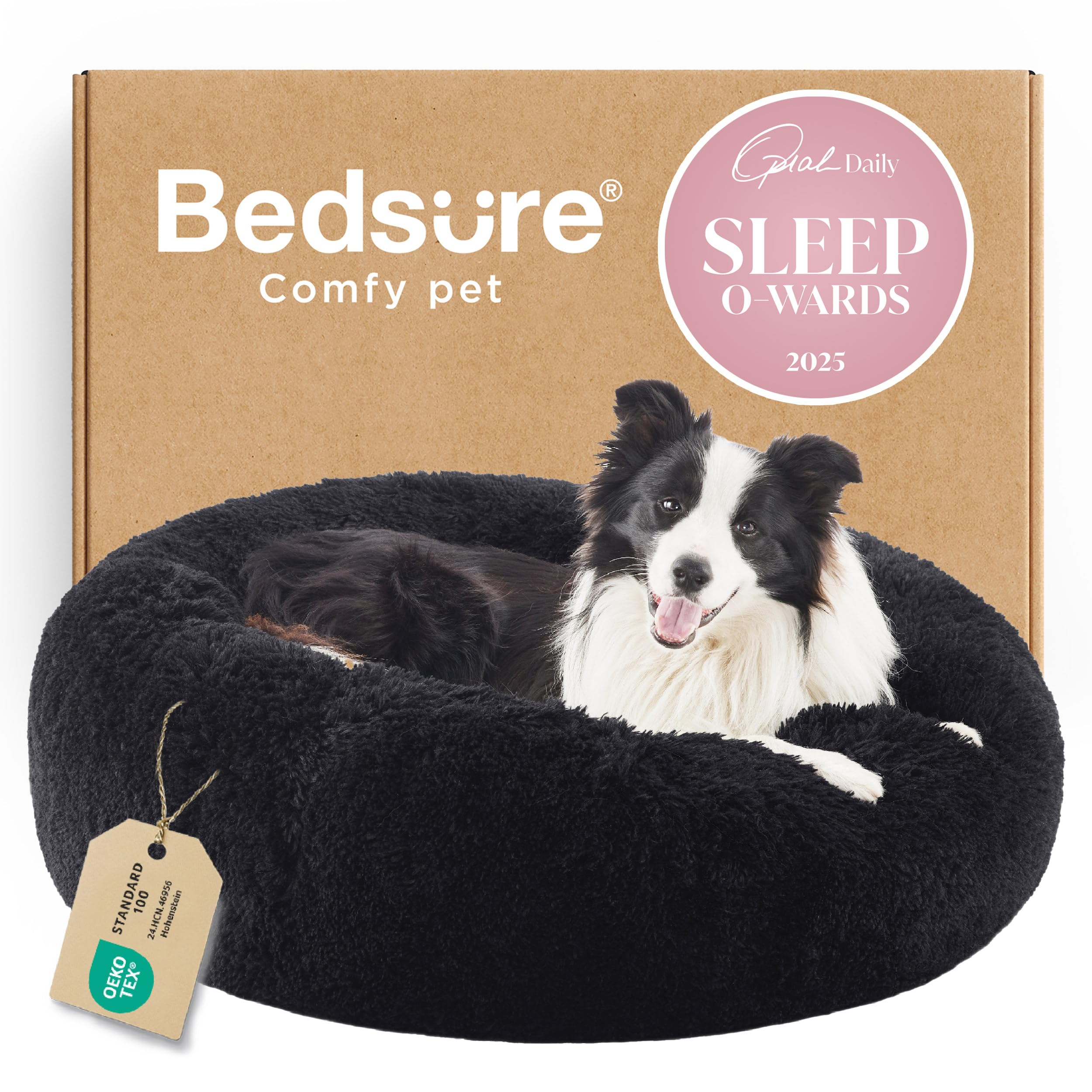 Bedsure Calming Dog Bed for Small Dogs - Donut Washable Small Puppy Bed, 23 inches Anti-Slip Round Fluffy Plush Faux Fur Large Cat Bed, Fits up to 25 lbs Pets, Camel