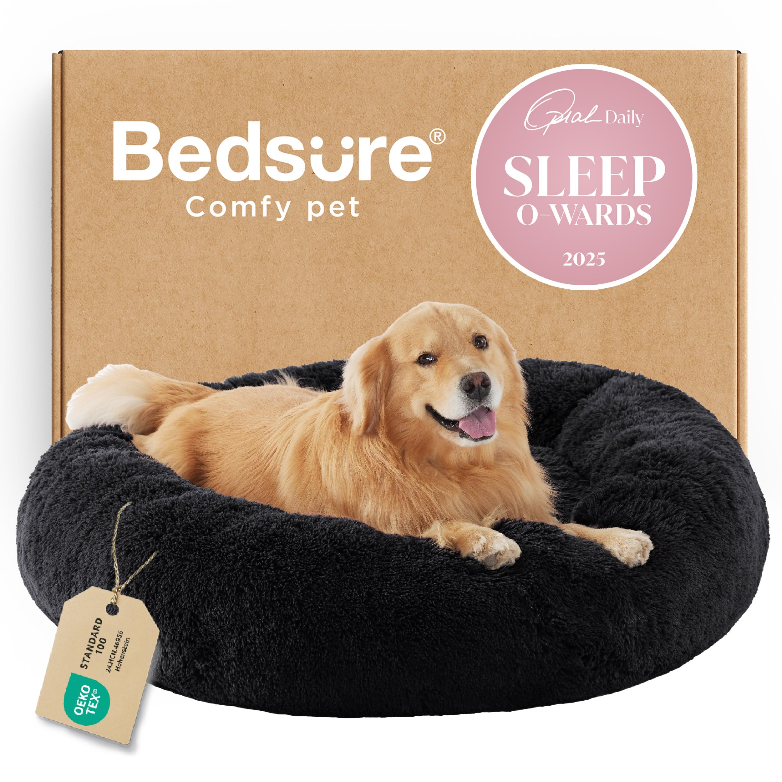 Bedsure Calming Dog Bed for Small Dogs - Donut Washable Small Puppy Bed, 23 inches Anti-Slip Round Fluffy Plush Faux Fur Large Cat Bed, Fits up to 25 lbs Pets, Camel