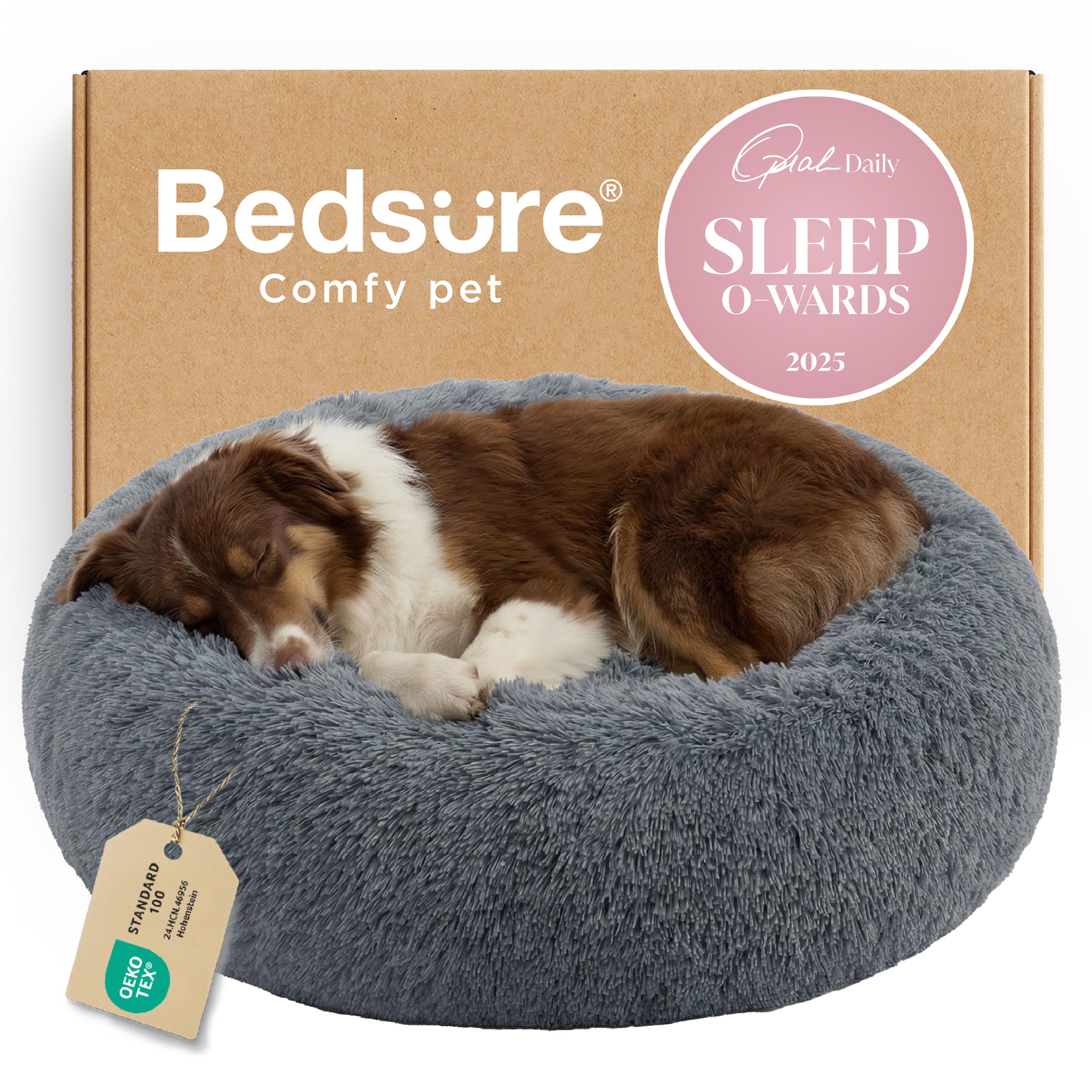 Bedsure Calming Dog Bed for Small Dogs - Donut Washable Small Puppy Bed, 23 inches Anti-Slip Round Fluffy Plush Faux Fur Large Cat Bed, Fits up to 25 lbs Pets, Camel