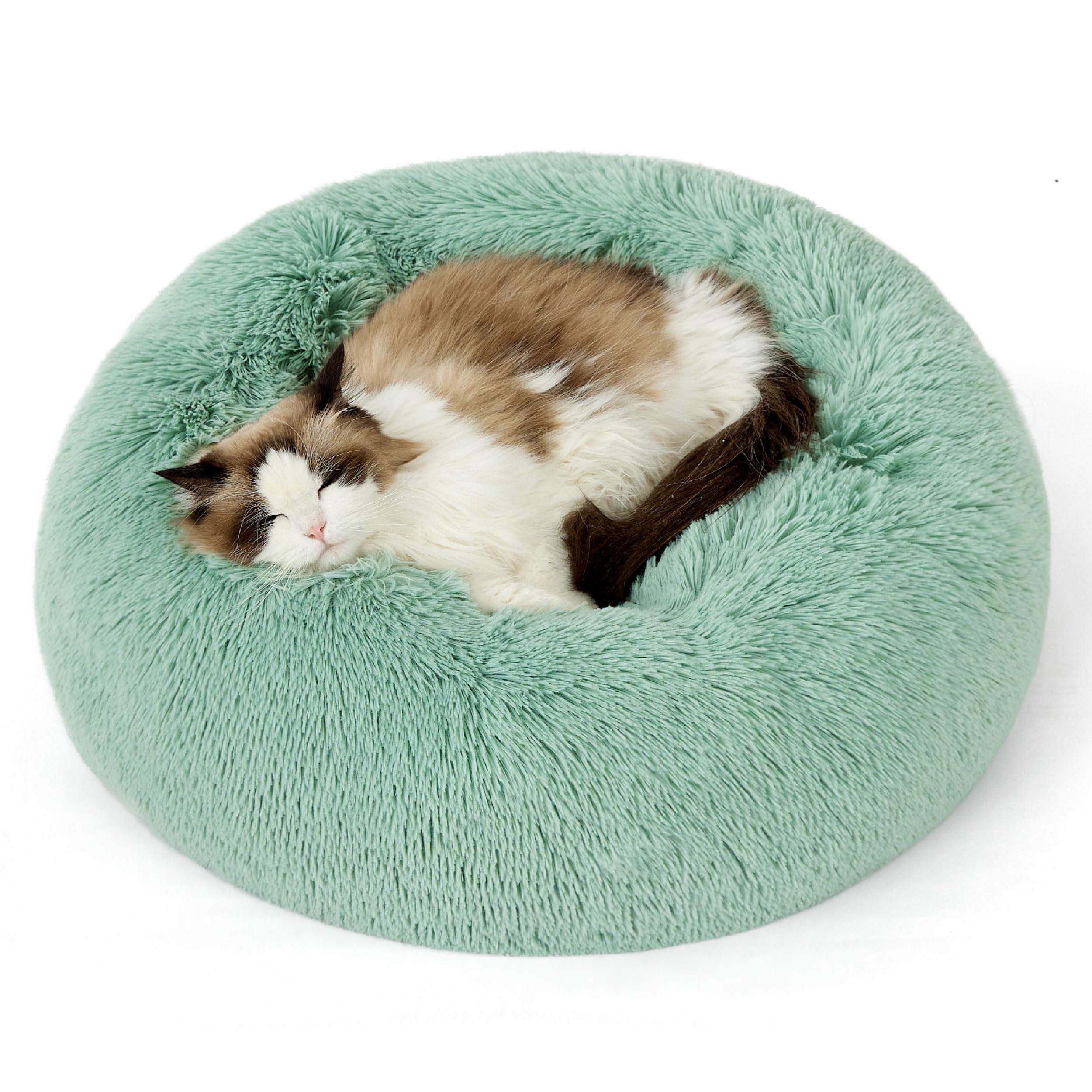 Bedsure Calming Dog Bed for Small Dogs - Donut Washable Small Puppy Bed, 23 inches Anti-Slip Round Fluffy Plush Faux Fur Large Cat Bed, Fits up to 25 lbs Pets, Camel