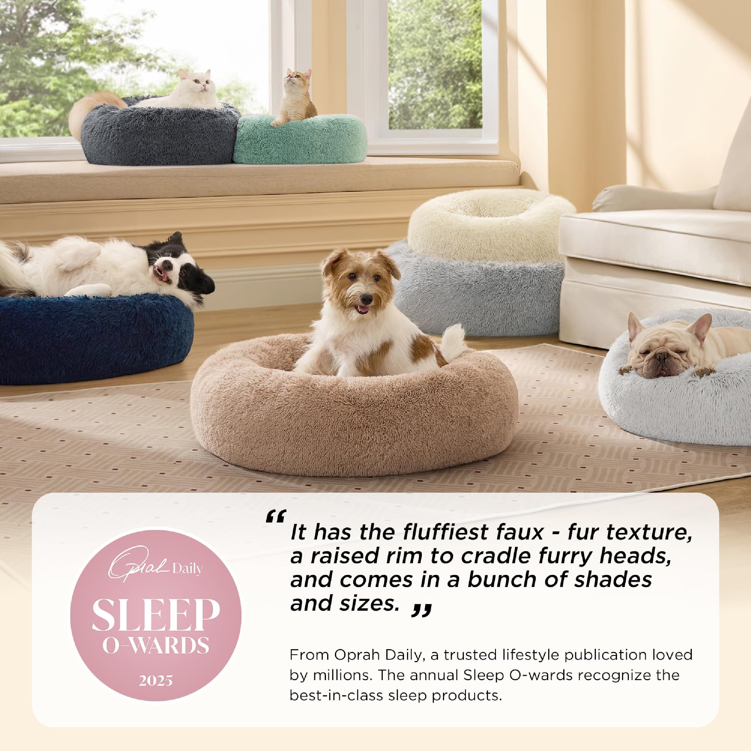 Bedsure Calming Dog Bed for Small Dogs - Donut Washable Small Puppy Bed, 23 inches Anti-Slip Round Fluffy Plush Faux Fur Large Cat Bed, Fits up to 25 lbs Pets, Camel