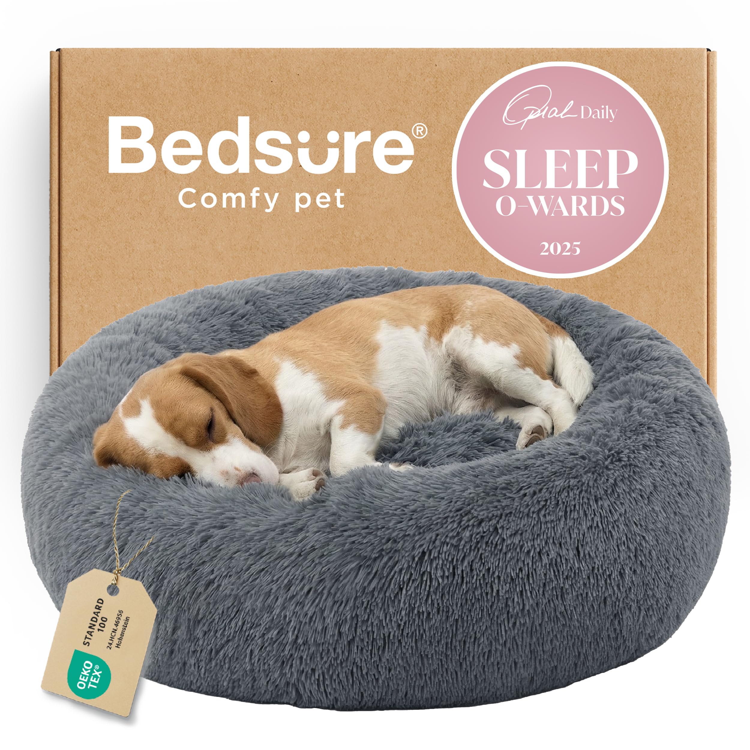 Bedsure Calming Dog Bed for Small Dogs - Donut Washable Small Puppy Bed, 23 inches Anti-Slip Round Fluffy Plush Faux Fur Large Cat Bed, Fits up to 25 lbs Pets, Camel