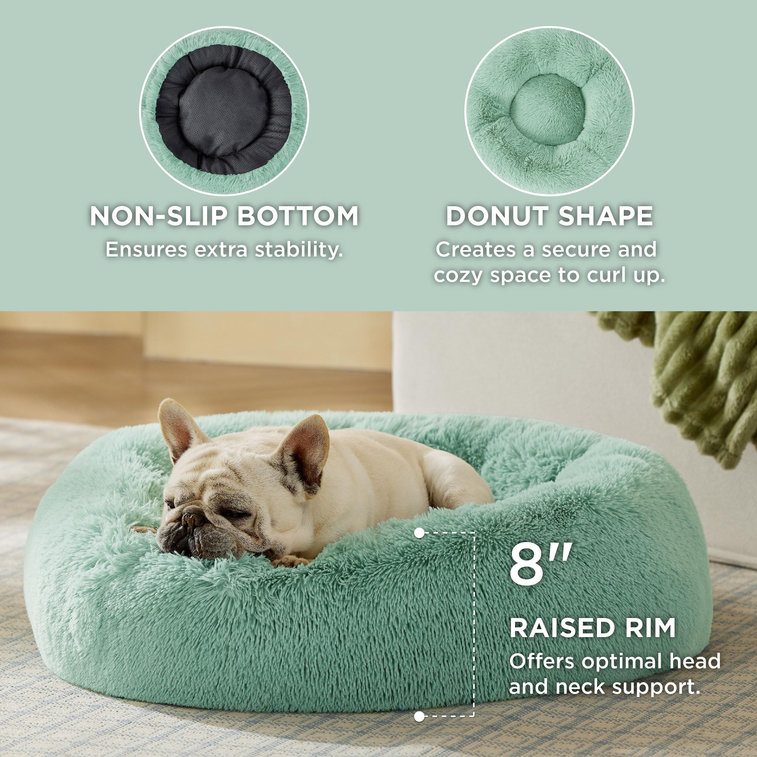 Bedsure Calming Dog Bed for Small Dogs - Donut Washable Small Puppy Bed, 23 inches Anti-Slip Round Fluffy Plush Faux Fur Large Cat Bed, Fits up to 25 lbs Pets, Camel