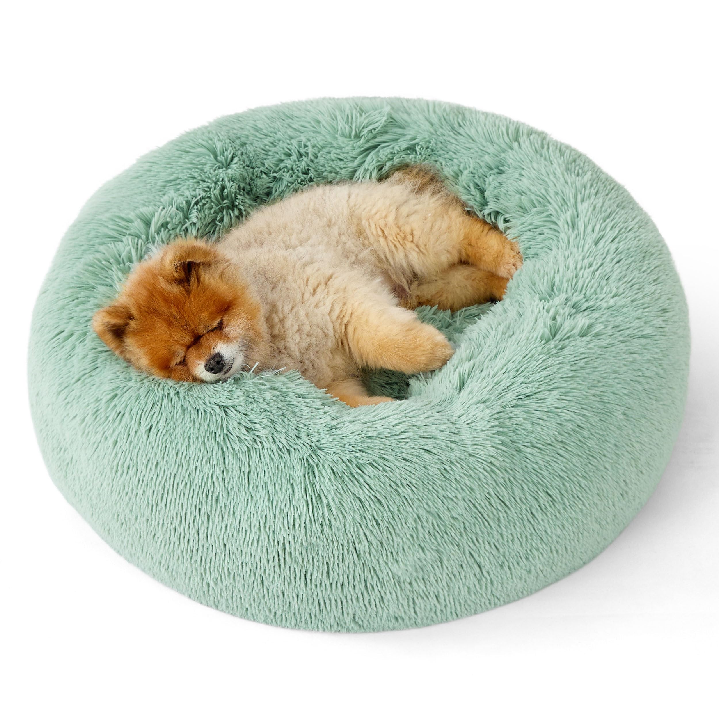 Bedsure Calming Dog Bed for Small Dogs - Donut Washable Small Puppy Bed, 23 inches Anti-Slip Round Fluffy Plush Faux Fur Large Cat Bed, Fits up to 25 lbs Pets, Camel