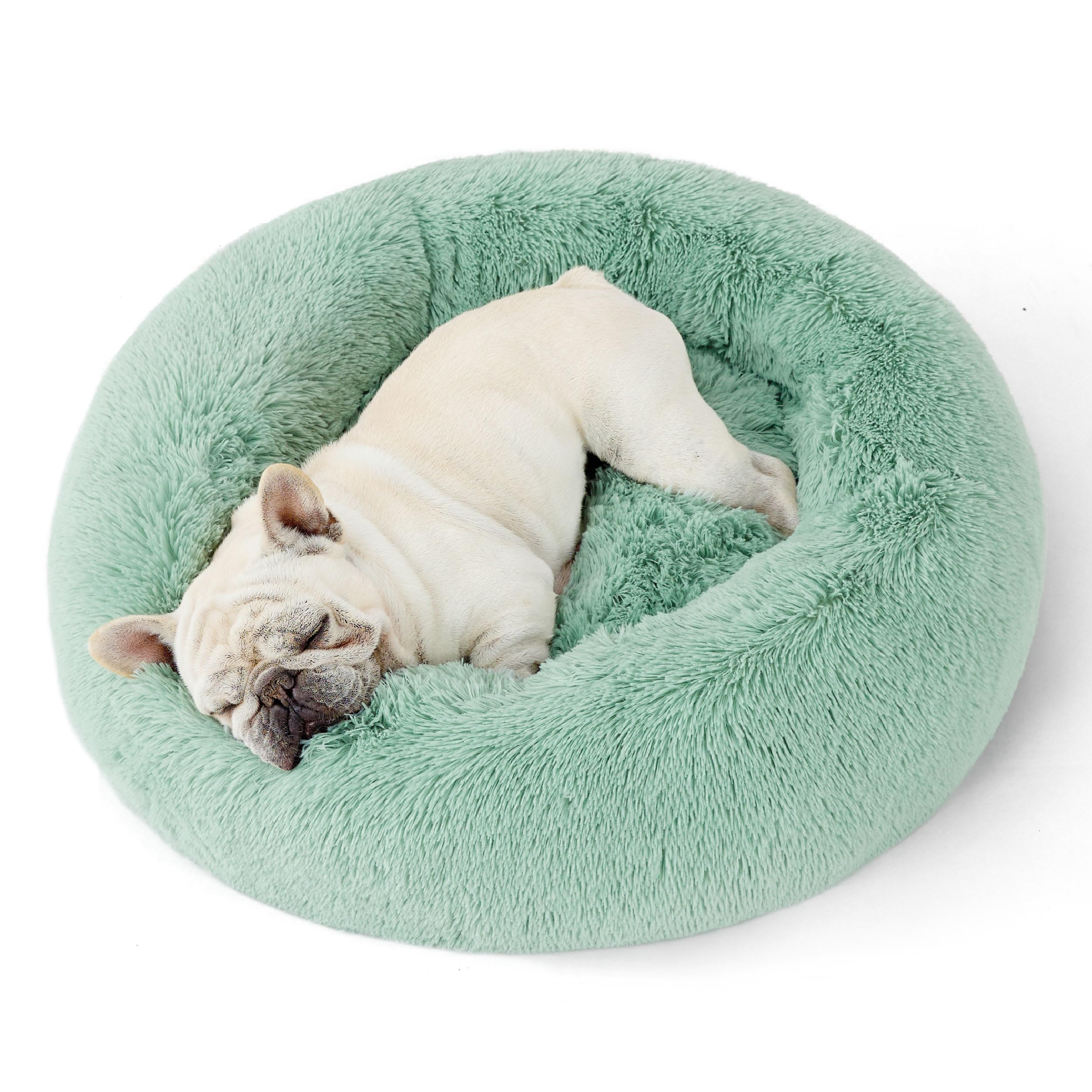 Bedsure Calming Dog Bed for Small Dogs - Donut Washable Small Puppy Bed, 23 inches Anti-Slip Round Fluffy Plush Faux Fur Large Cat Bed, Fits up to 25 lbs Pets, Camel