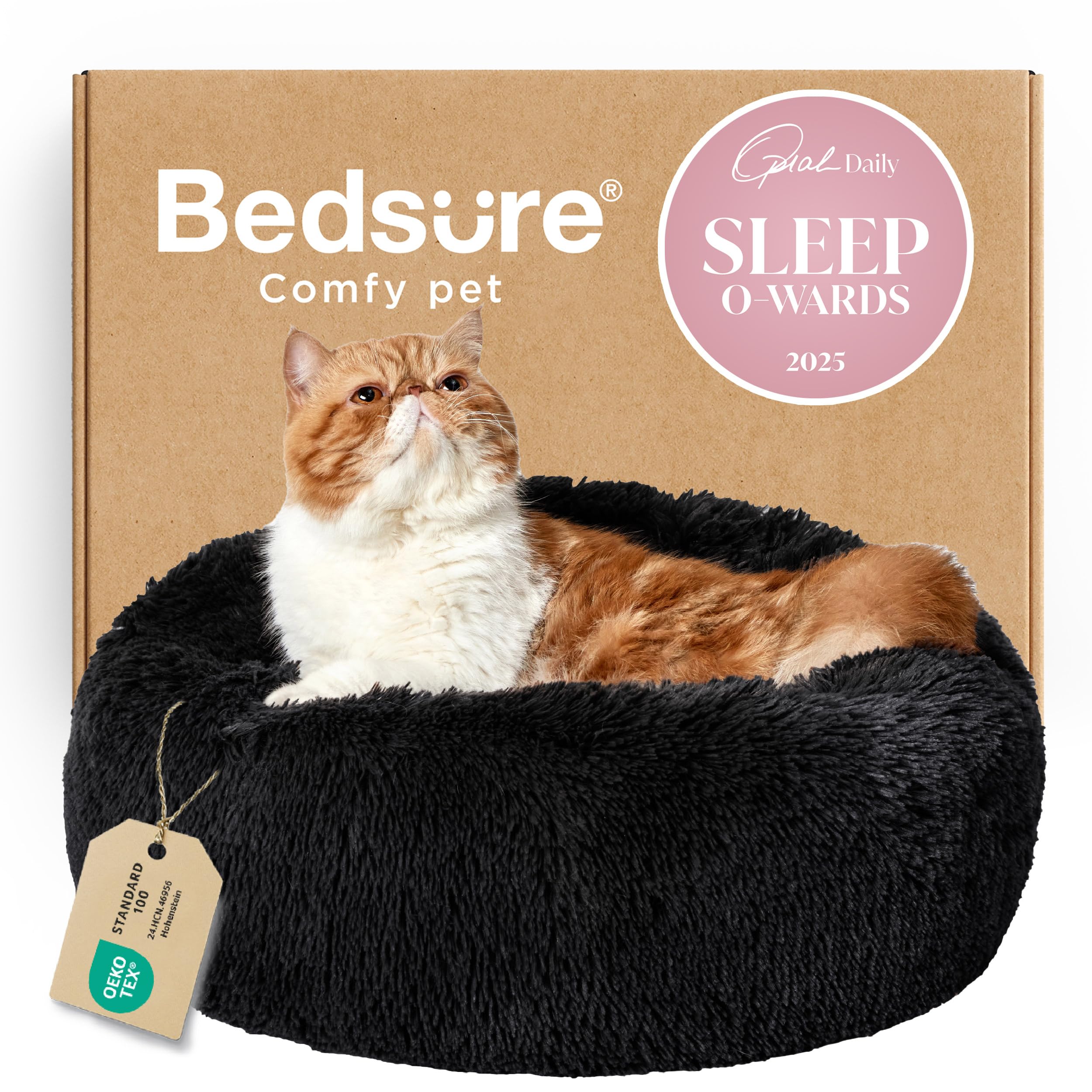 Bedsure Calming Dog Bed for Small Dogs - Donut Washable Small Puppy Bed, 23 inches Anti-Slip Round Fluffy Plush Faux Fur Large Cat Bed, Fits up to 25 lbs Pets, Camel