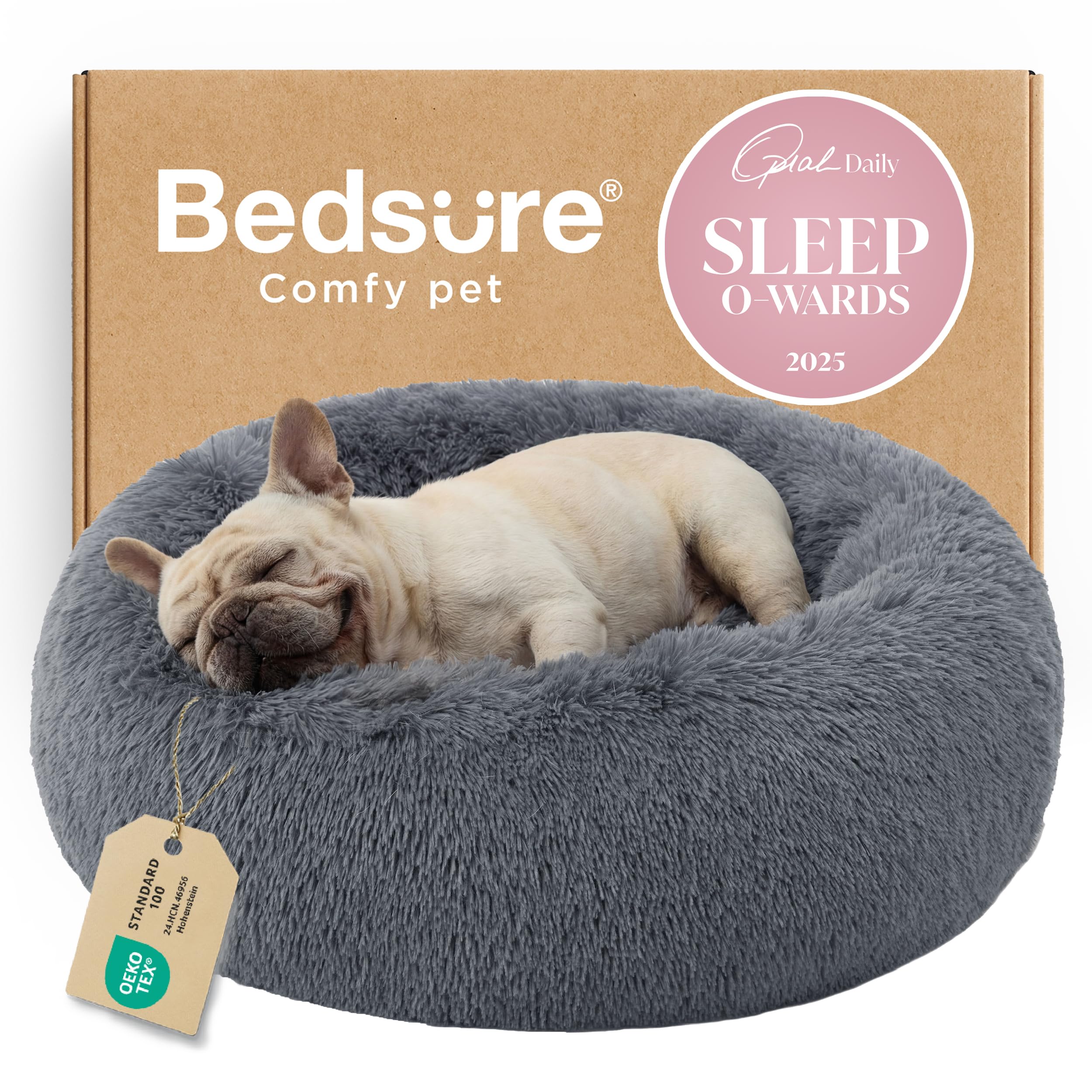 Bedsure Calming Dog Bed for Small Dogs - Donut Washable Small Puppy Bed, 23 inches Anti-Slip Round Fluffy Plush Faux Fur Large Cat Bed, Fits up to 25 lbs Pets, Camel