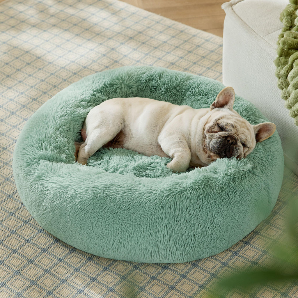 Bedsure Calming Dog Bed for Small Dogs - Donut Washable Small Puppy Bed, 23 inches Anti-Slip Round Fluffy Plush Faux Fur Large Cat Bed, Fits up to 25 lbs Pets, Camel