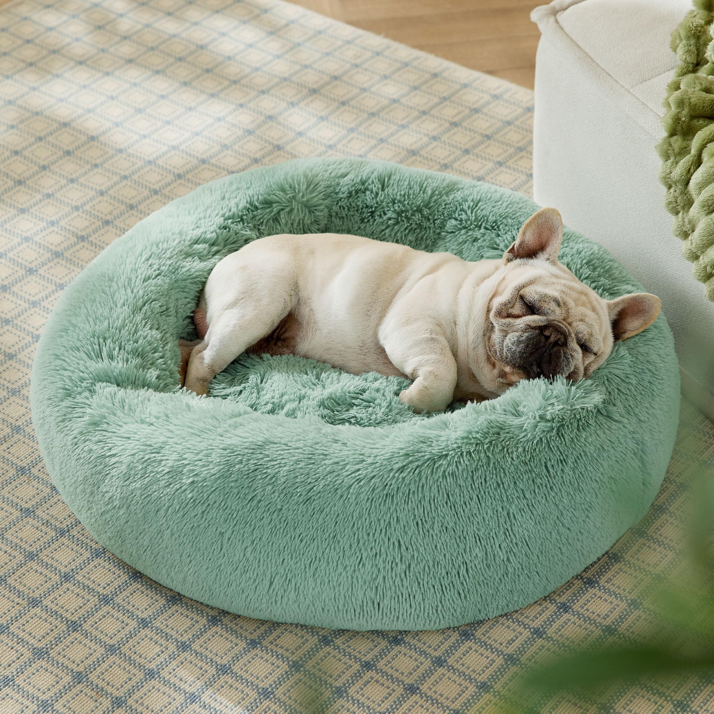 Bedsure Calming Dog Bed for Small Dogs - Donut Washable Small Puppy Bed, 23 inches Anti-Slip Round Fluffy Plush Faux Fur Large Cat Bed, Fits up to 25 lbs Pets, Camel