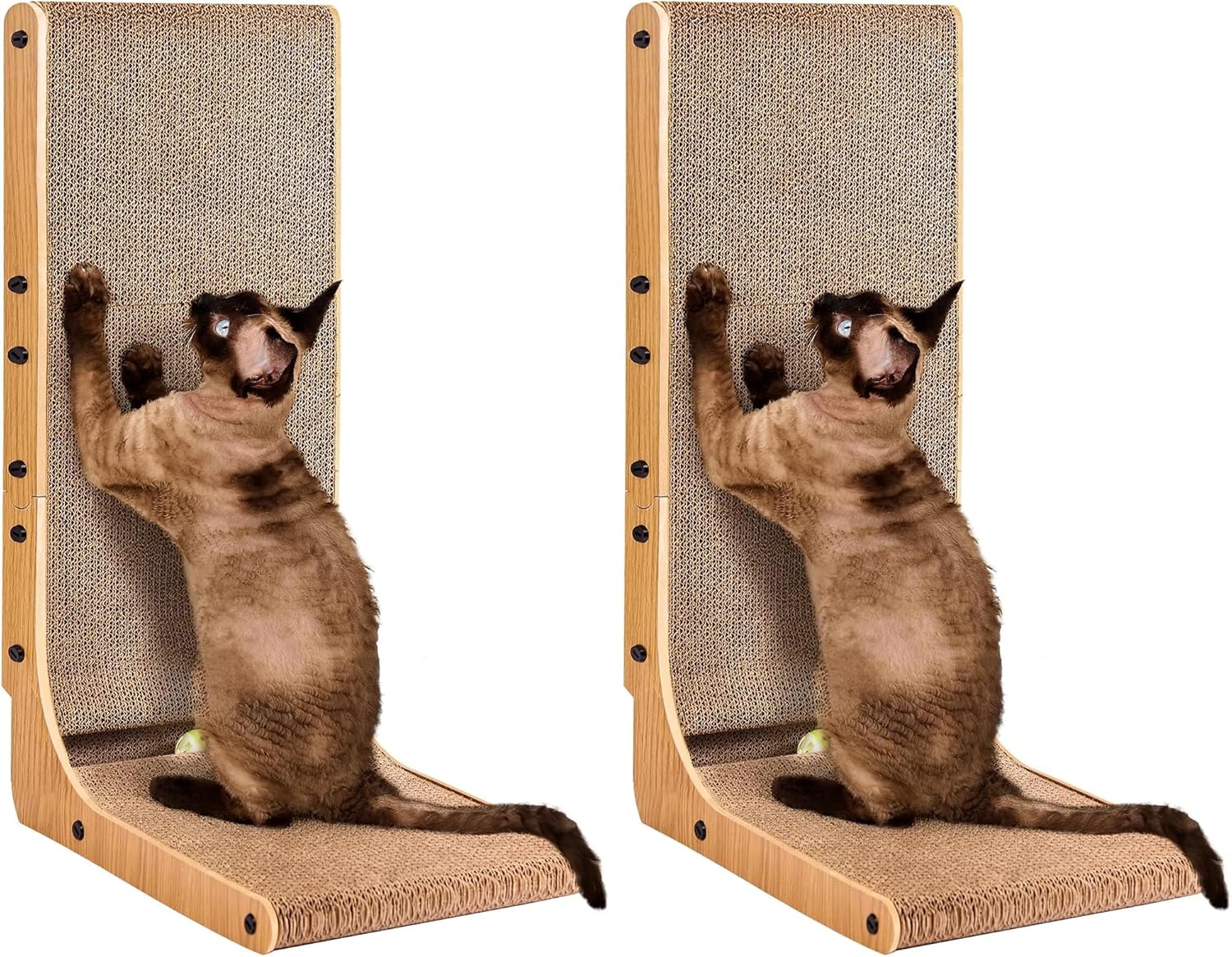 EHEYCIGA Cardboard Cat Scratcher for Indoor Cats, 26.8 Inch L Shaped Vertical Cat Scratching Board with Ball Cat Toy, Large Cat Scratcher Pad, Brown