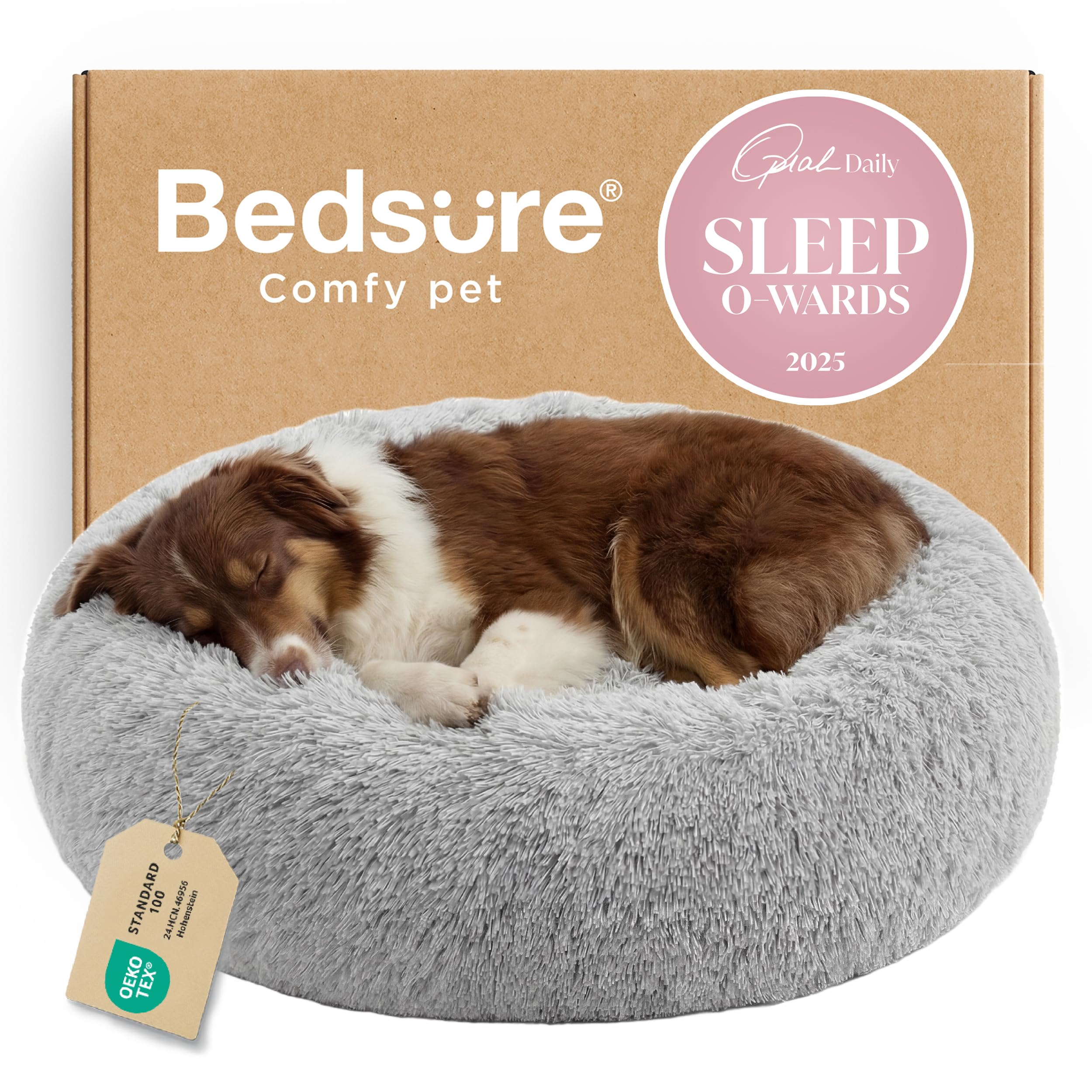 Bedsure Calming Dog Bed for Small Dogs - Donut Washable Small Puppy Bed, 23 inches Anti-Slip Round Fluffy Plush Faux Fur Large Cat Bed, Fits up to 25 lbs Pets, Camel