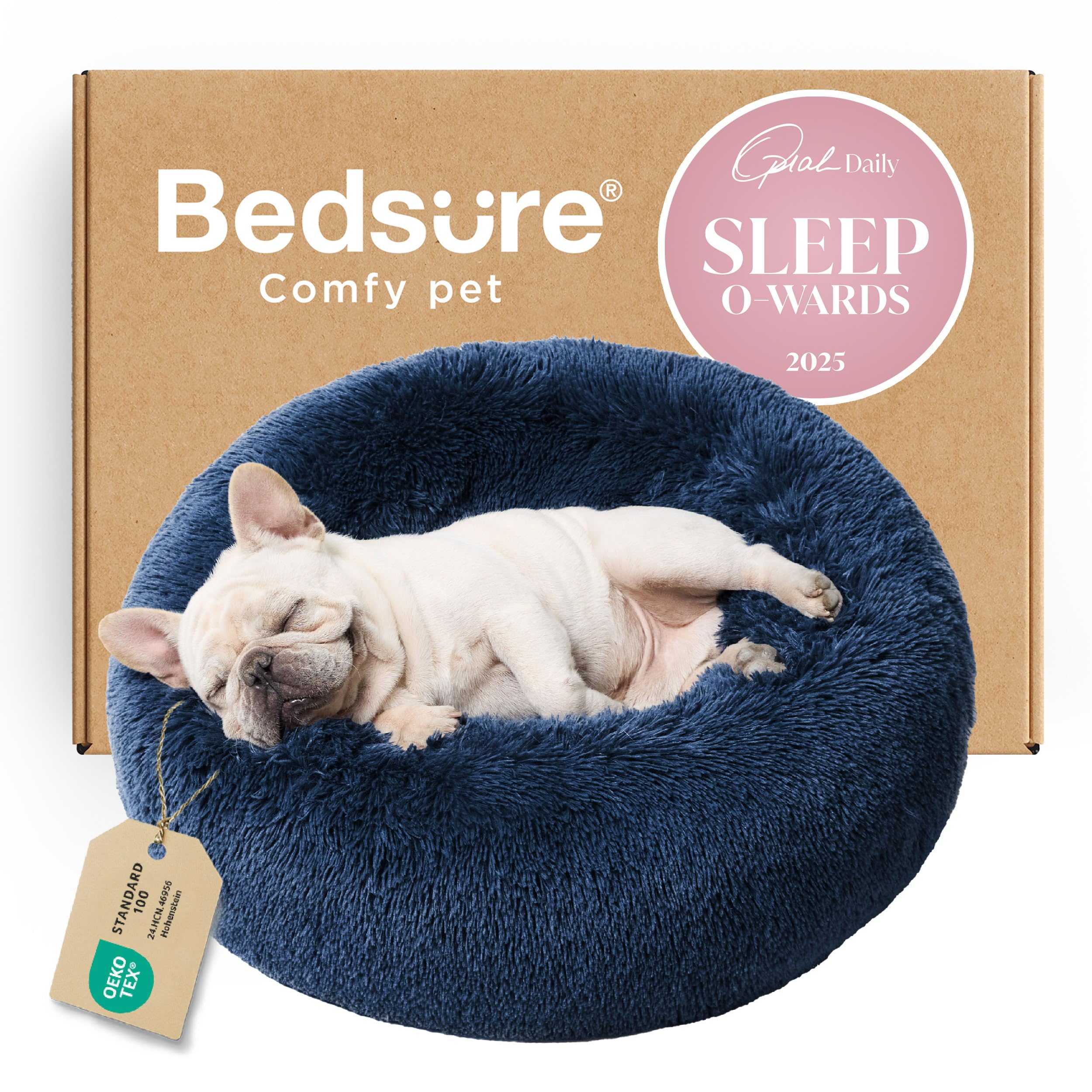Bedsure Calming Dog Bed for Small Dogs - Donut Washable Small Puppy Bed, 23 inches Anti-Slip Round Fluffy Plush Faux Fur Large Cat Bed, Fits up to 25 lbs Pets, Camel