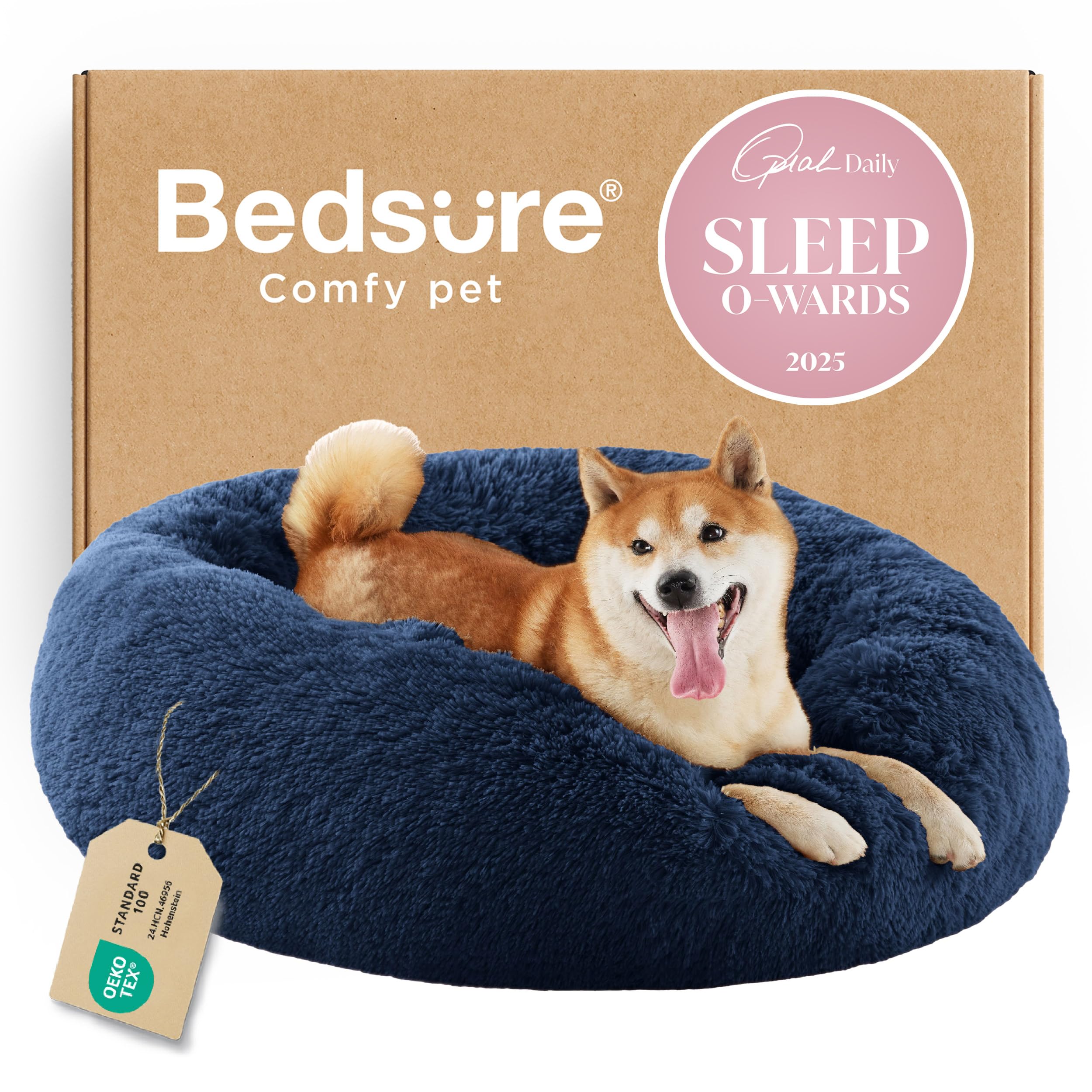 Bedsure Calming Dog Bed for Small Dogs - Donut Washable Small Puppy Bed, 23 inches Anti-Slip Round Fluffy Plush Faux Fur Large Cat Bed, Fits up to 25 lbs Pets, Camel