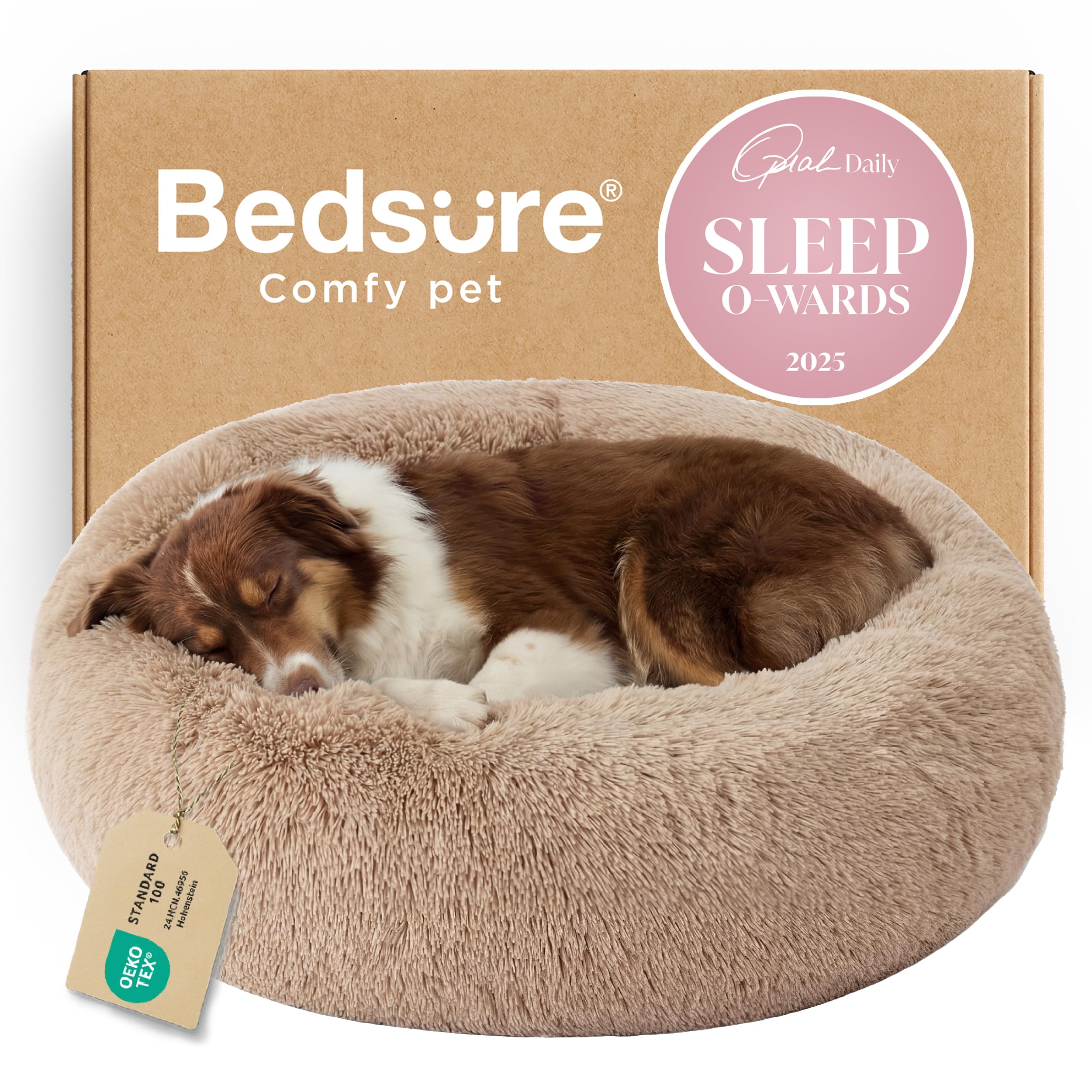 Bedsure Calming Dog Bed for Small Dogs - Donut Washable Small Puppy Bed, 23 inches Anti-Slip Round Fluffy Plush Faux Fur Large Cat Bed, Fits up to 25 lbs Pets, Camel