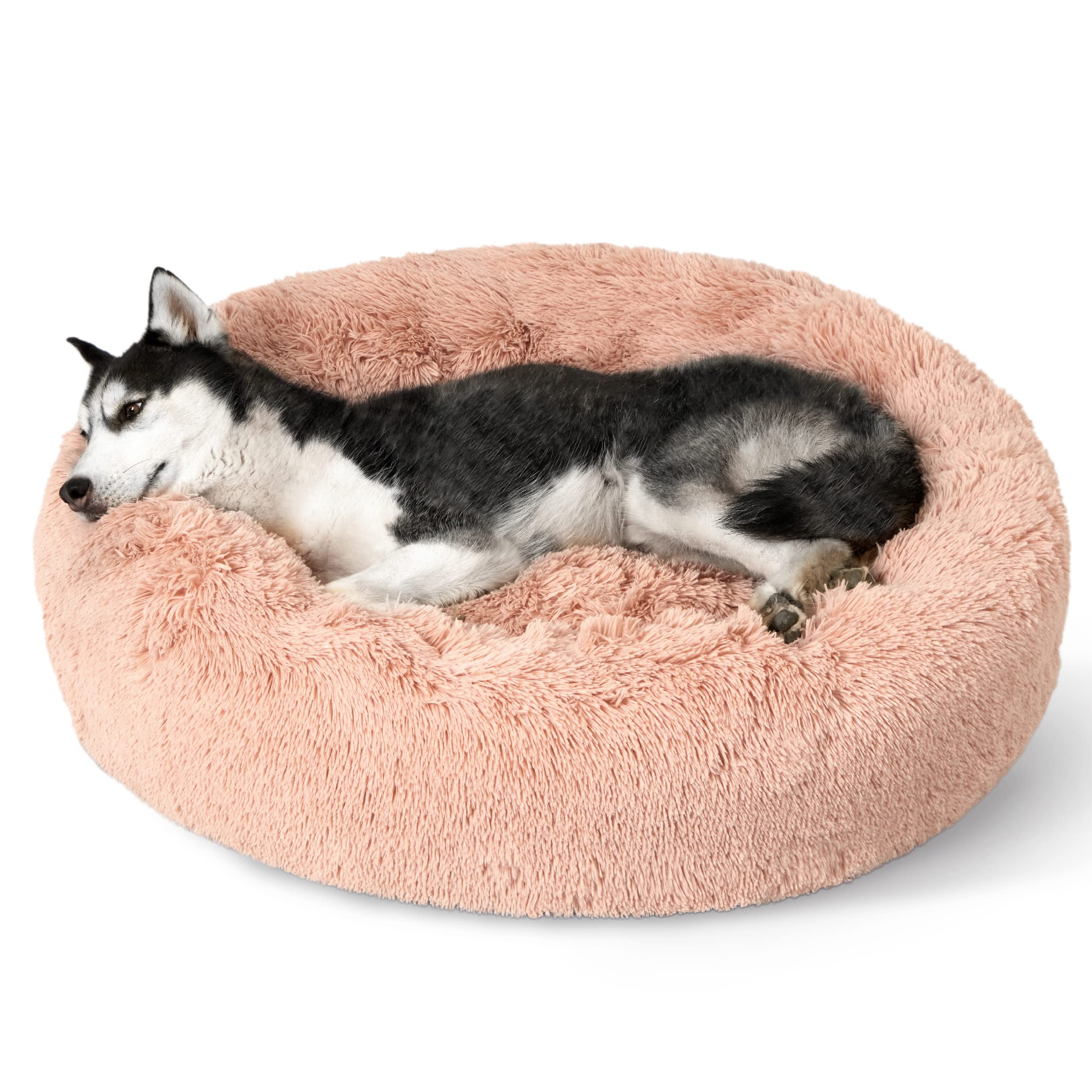 Bedsure Calming Dog Bed for Small Dogs - Donut Washable Small Puppy Bed, 23 inches Anti-Slip Round Fluffy Plush Faux Fur Large Cat Bed, Fits up to 25 lbs Pets, Camel