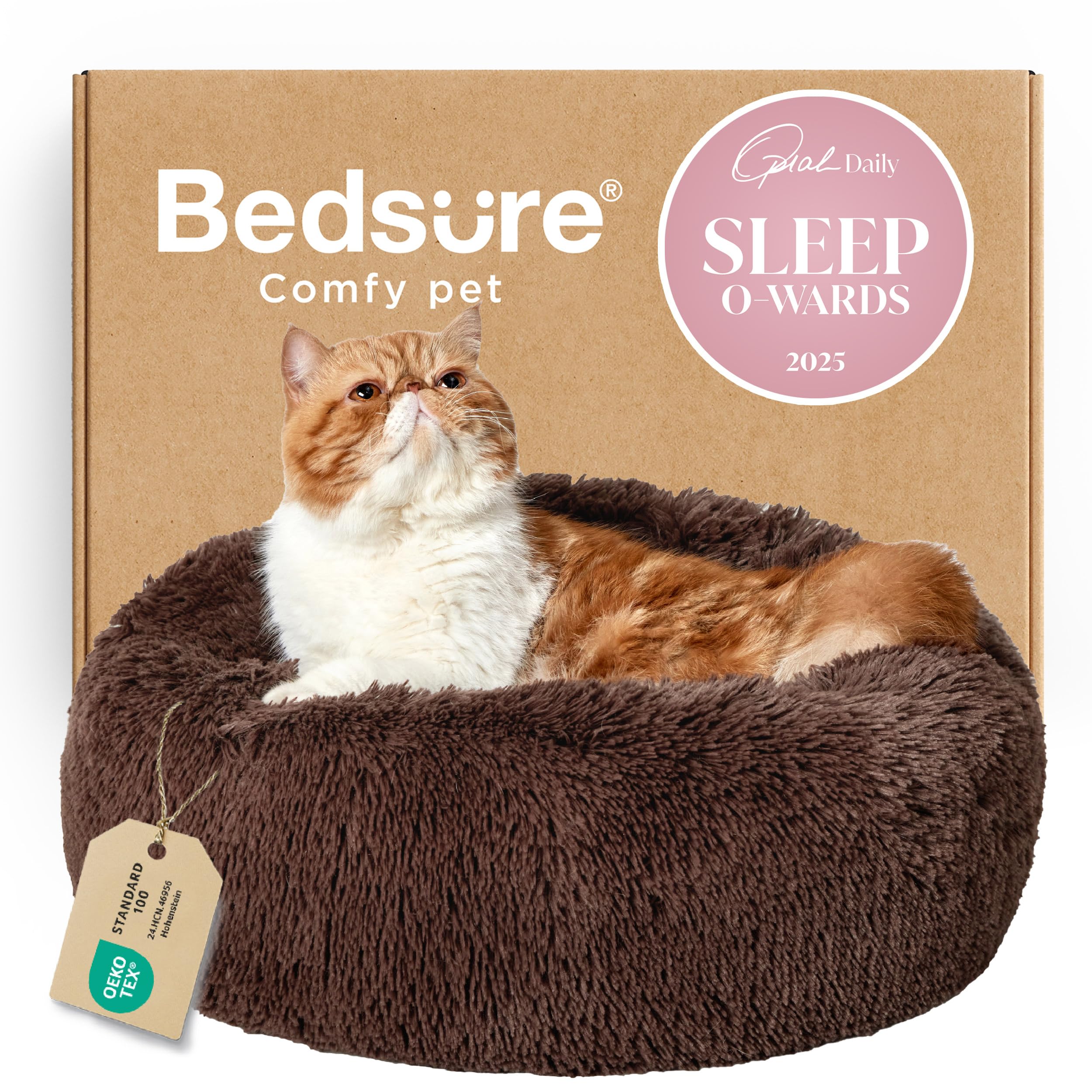 Bedsure Calming Dog Bed for Small Dogs - Donut Washable Small Puppy Bed, 23 inches Anti-Slip Round Fluffy Plush Faux Fur Large Cat Bed, Fits up to 25 lbs Pets, Camel