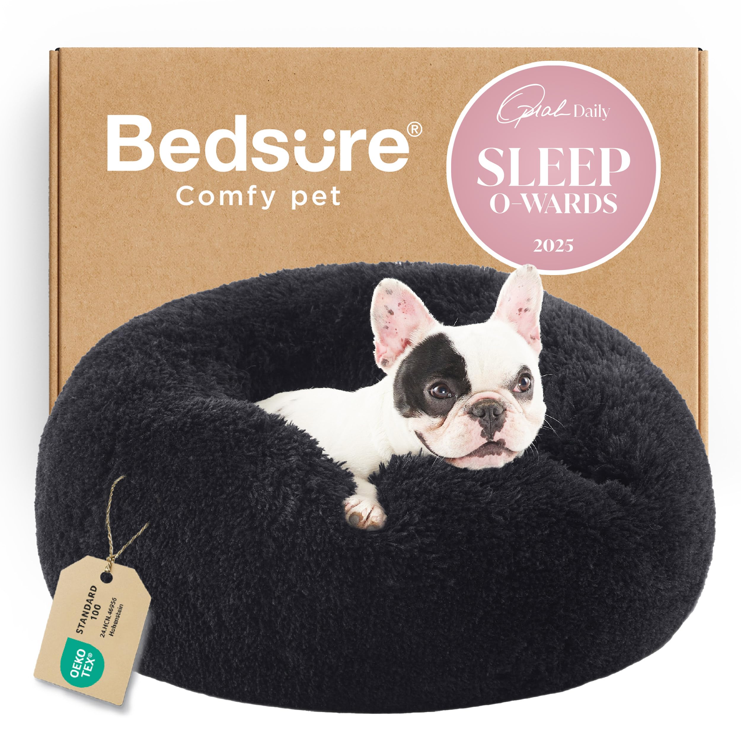 Bedsure Calming Dog Bed for Small Dogs - Donut Washable Small Puppy Bed, 23 inches Anti-Slip Round Fluffy Plush Faux Fur Large Cat Bed, Fits up to 25 lbs Pets, Camel