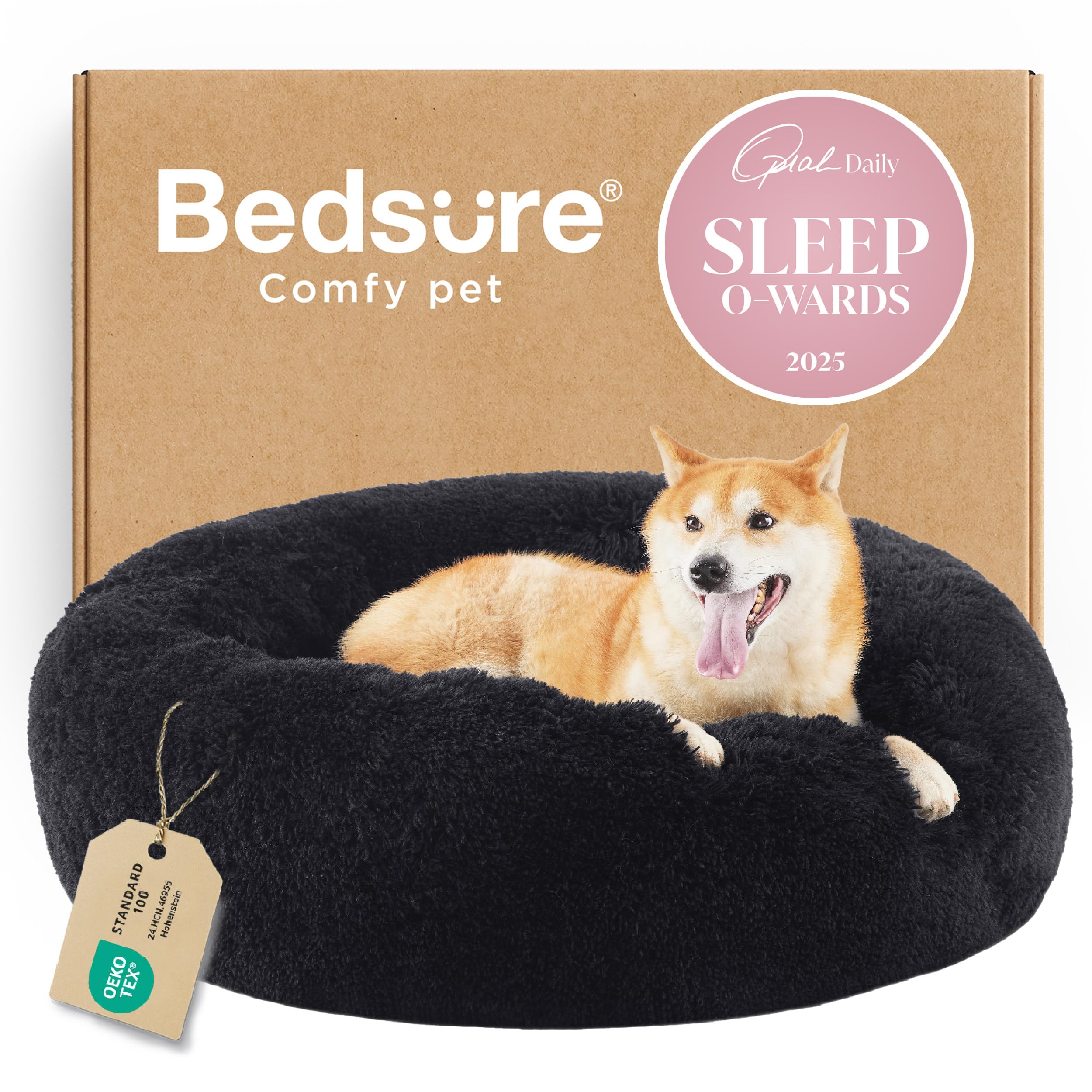 Bedsure Calming Dog Bed for Small Dogs - Donut Washable Small Puppy Bed, 23 inches Anti-Slip Round Fluffy Plush Faux Fur Large Cat Bed, Fits up to 25 lbs Pets, Camel
