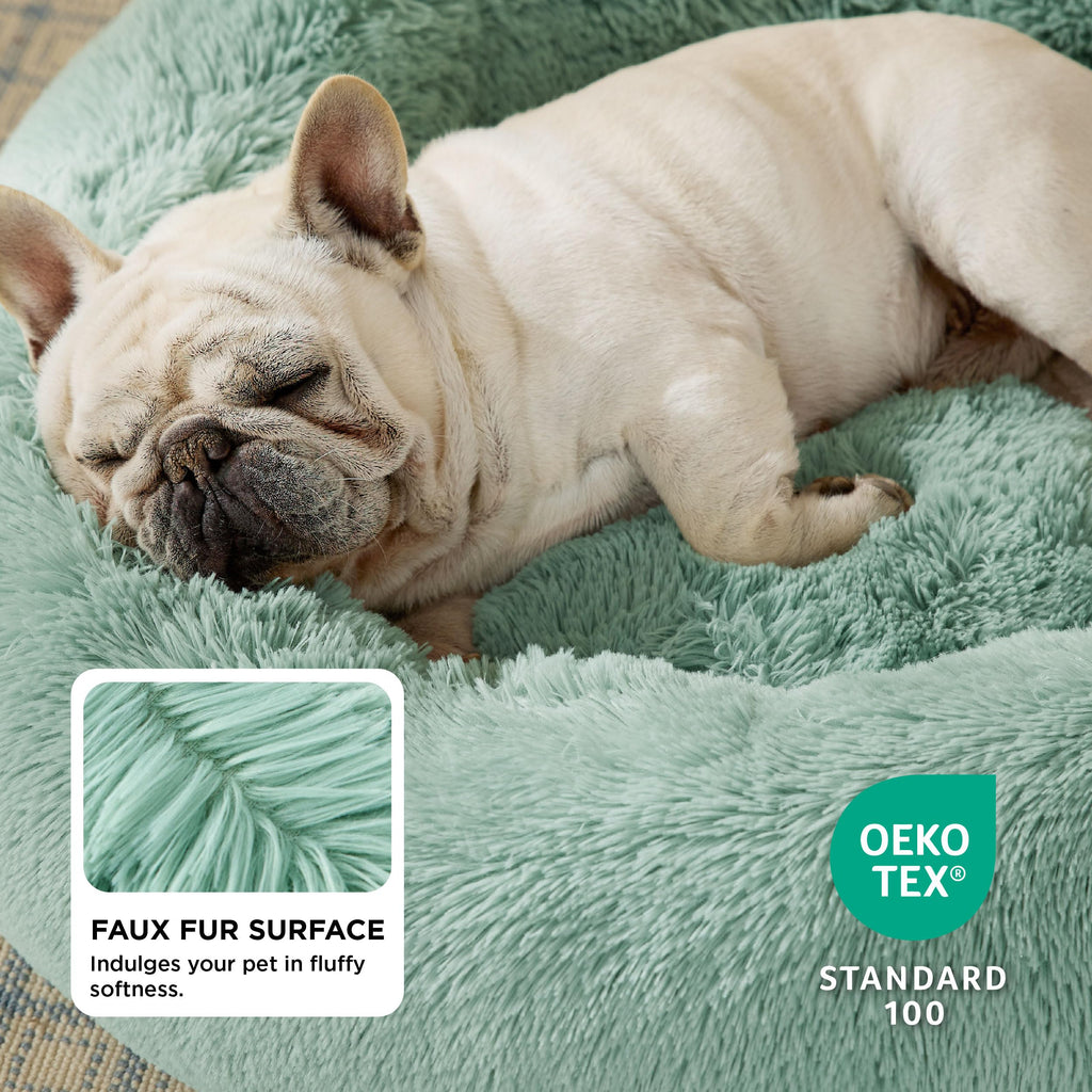 Bedsure Calming Dog Bed for Small Dogs - Donut Washable Small Puppy Bed, 23 inches Anti-Slip Round Fluffy Plush Faux Fur Large Cat Bed, Fits up to 25 lbs Pets, Camel