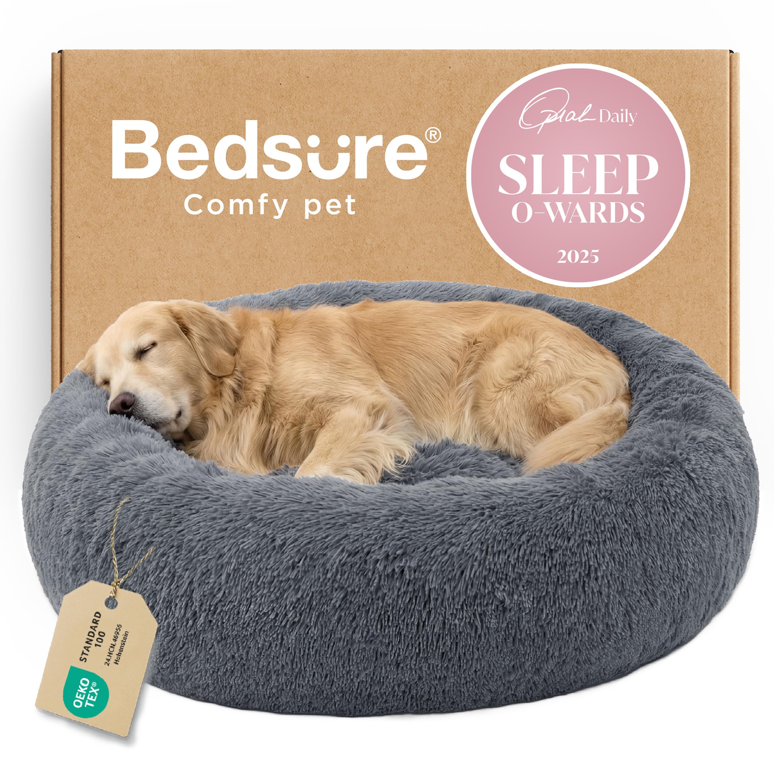 Bedsure Calming Dog Bed for Small Dogs - Donut Washable Small Puppy Bed, 23 inches Anti-Slip Round Fluffy Plush Faux Fur Large Cat Bed, Fits up to 25 lbs Pets, Camel