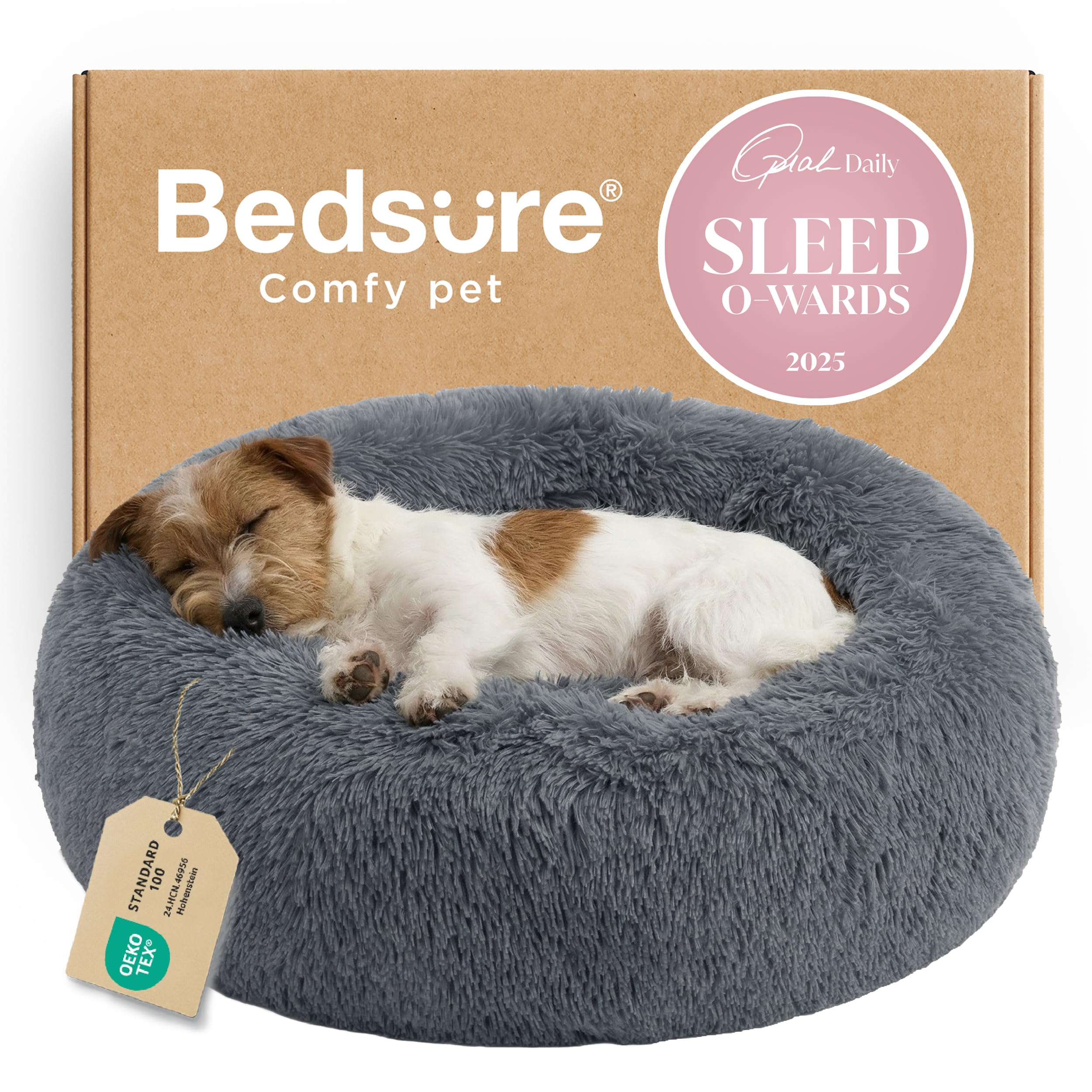Bedsure Calming Dog Bed for Small Dogs - Donut Washable Small Puppy Bed, 23 inches Anti-Slip Round Fluffy Plush Faux Fur Large Cat Bed, Fits up to 25 lbs Pets, Camel