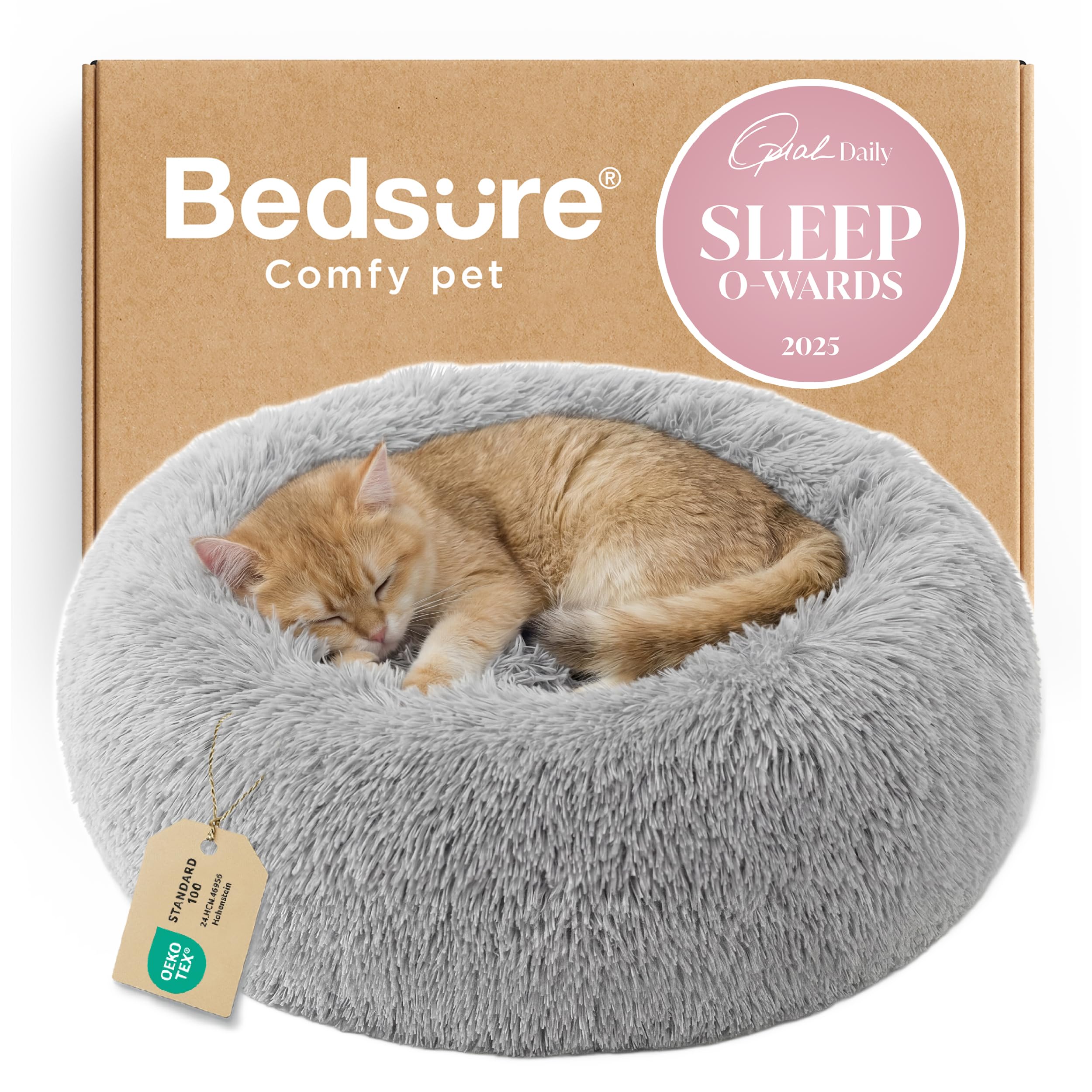 Bedsure Calming Dog Bed for Small Dogs - Donut Washable Small Puppy Bed, 23 inches Anti-Slip Round Fluffy Plush Faux Fur Large Cat Bed, Fits up to 25 lbs Pets, Camel