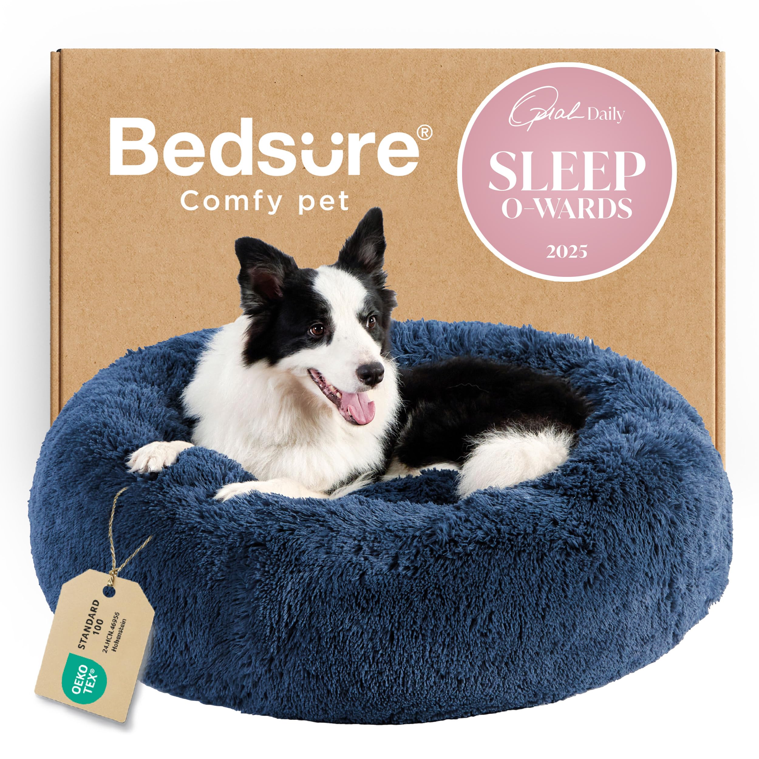 Bedsure Calming Dog Bed for Small Dogs - Donut Washable Small Puppy Bed, 23 inches Anti-Slip Round Fluffy Plush Faux Fur Large Cat Bed, Fits up to 25 lbs Pets, Camel