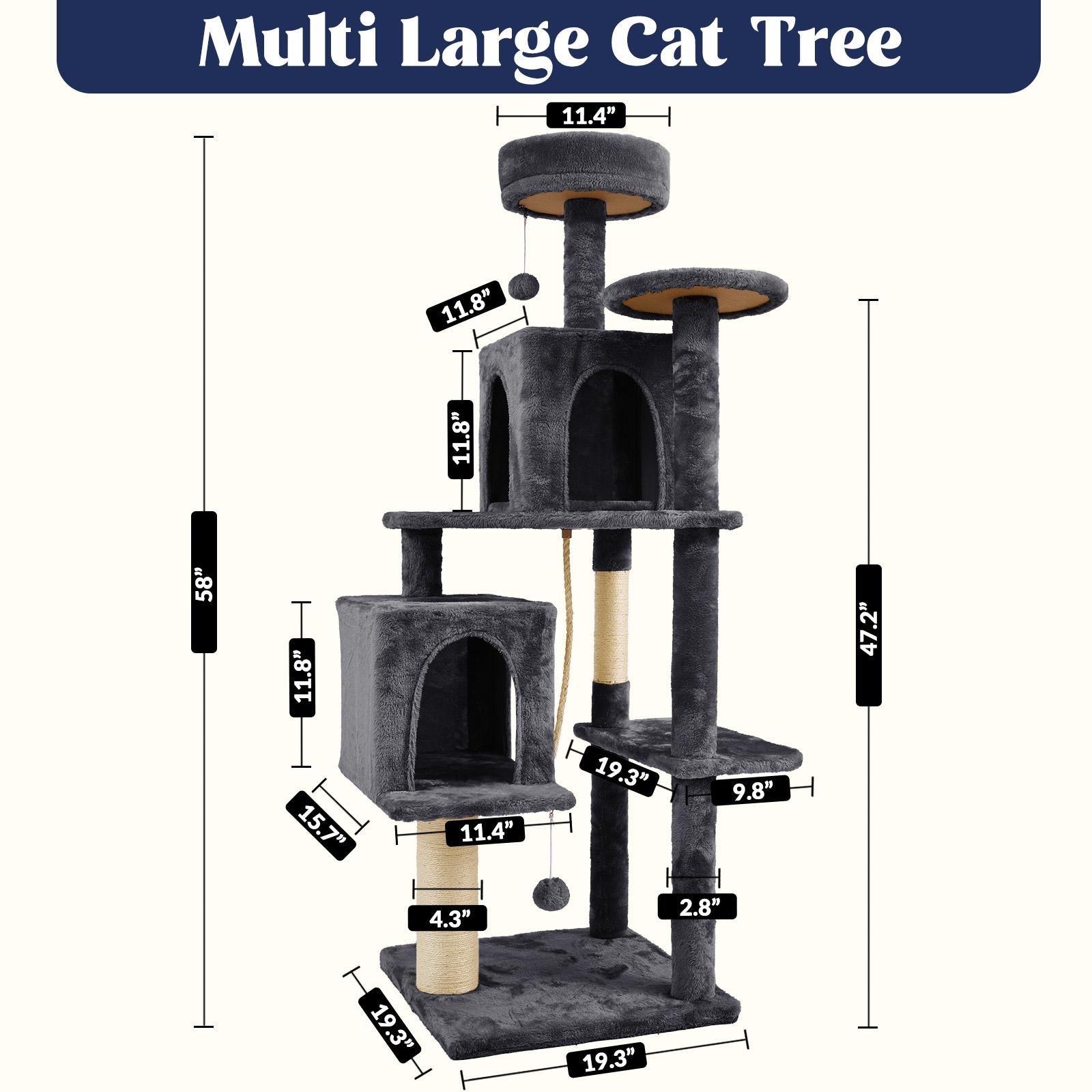 Elevate Your Cat's Playtime with the Wecharmer Cozy Cat Tree Tower – Plush Cat Condo with Hanging Balls and Stain-Resistant Wood Design!