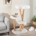 44 Inch Solid Wood Cat Tree with Perch and Natural Jute Scratching Posts-White