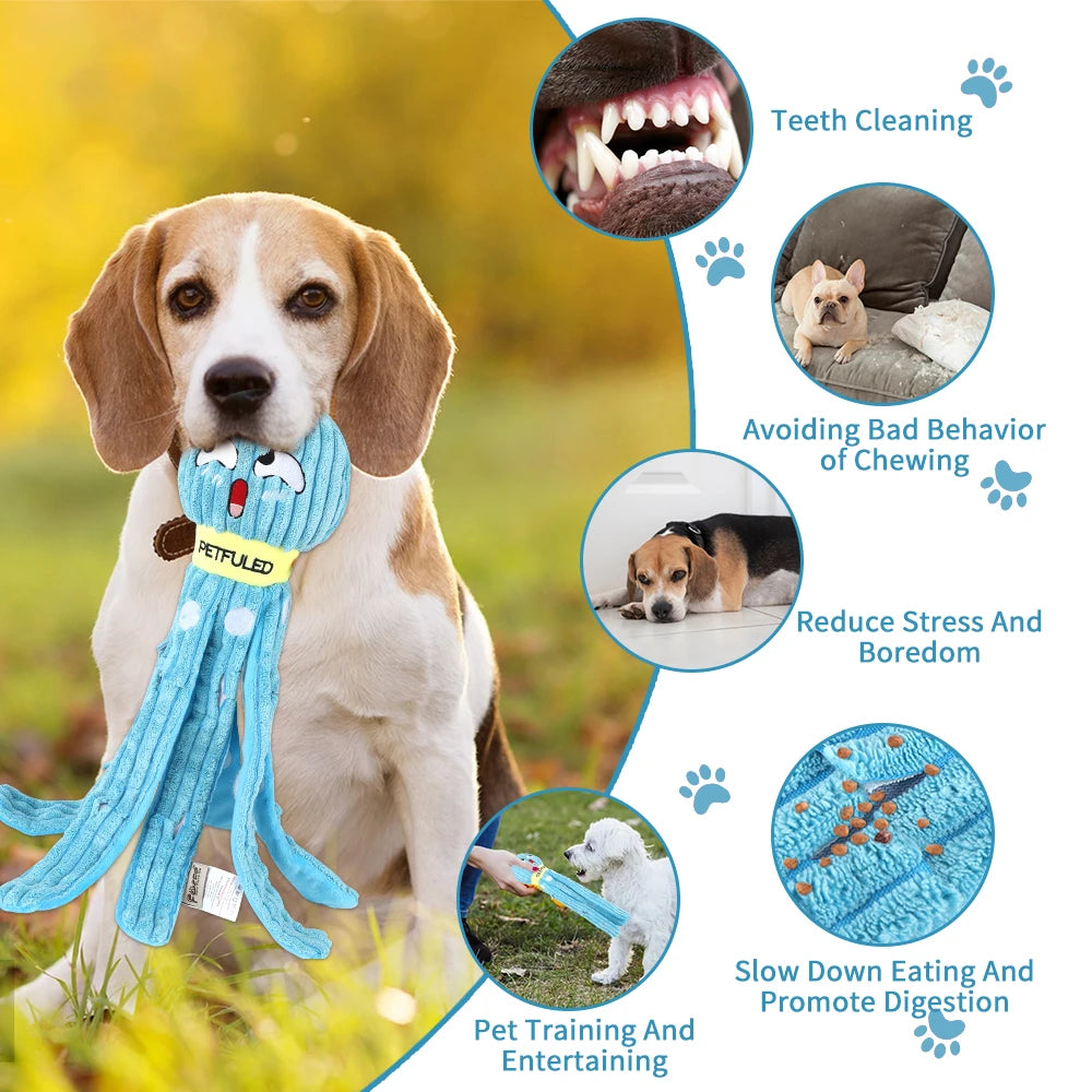Purple & Blueplush Octopus Dog Toy with Squeaker - Interactive Chew Toy for Medium Dogs, Hide Treats,
