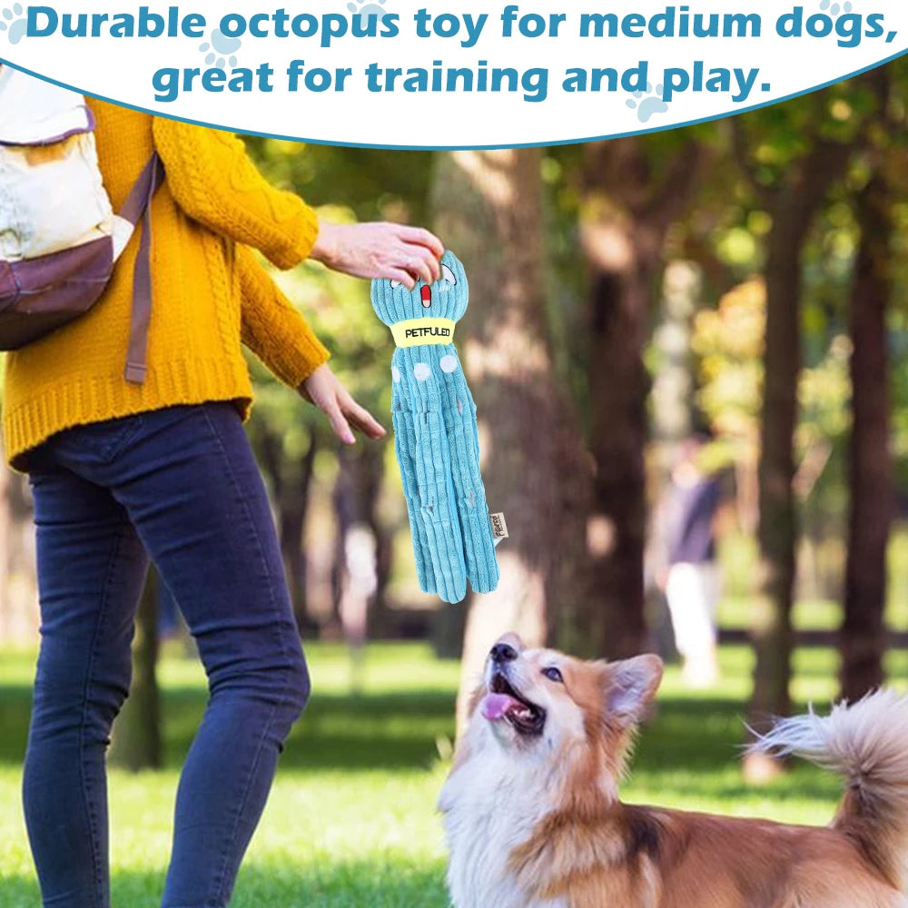 Purple & Blueplush Octopus Dog Toy with Squeaker - Interactive Chew Toy for Medium Dogs, Hide Treats,