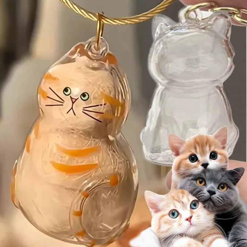 Transparent Cat Hair Keepsake Keychain - Cherished Memorial Pendant for Cat Lovers, Perfect Gift for Ginger Cat Enthusiasts!