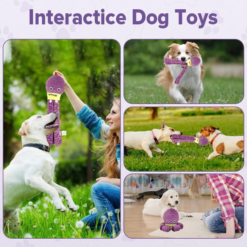 Purple & Blueplush Octopus Dog Toy with Squeaker - Interactive Chew Toy for Medium Dogs, Hide Treats,