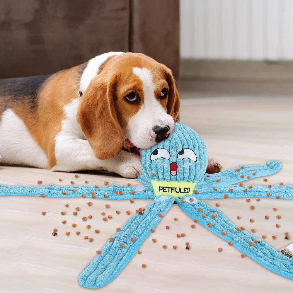 Purple & Blueplush Octopus Dog Toy with Squeaker - Interactive Chew Toy for Medium Dogs, Hide Treats,