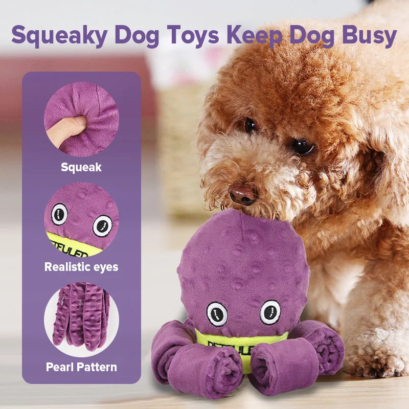 Purple & Blueplush Octopus Dog Toy with Squeaker - Interactive Chew Toy for Medium Dogs, Hide Treats,