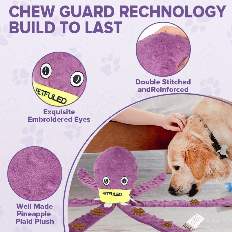 Purple & Blueplush Octopus Dog Toy with Squeaker - Interactive Chew Toy for Medium Dogs, Hide Treats,