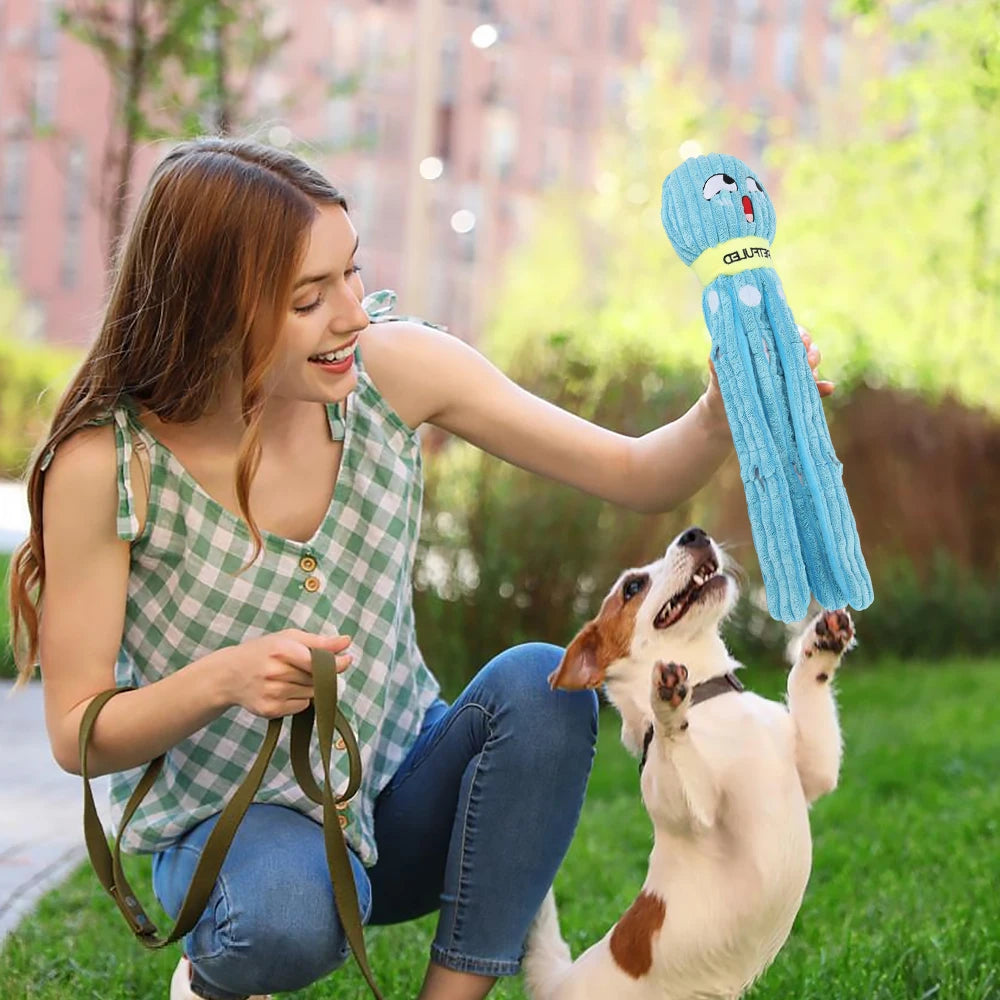 Purple & Blueplush Octopus Dog Toy with Squeaker - Interactive Chew Toy for Medium Dogs, Hide Treats,