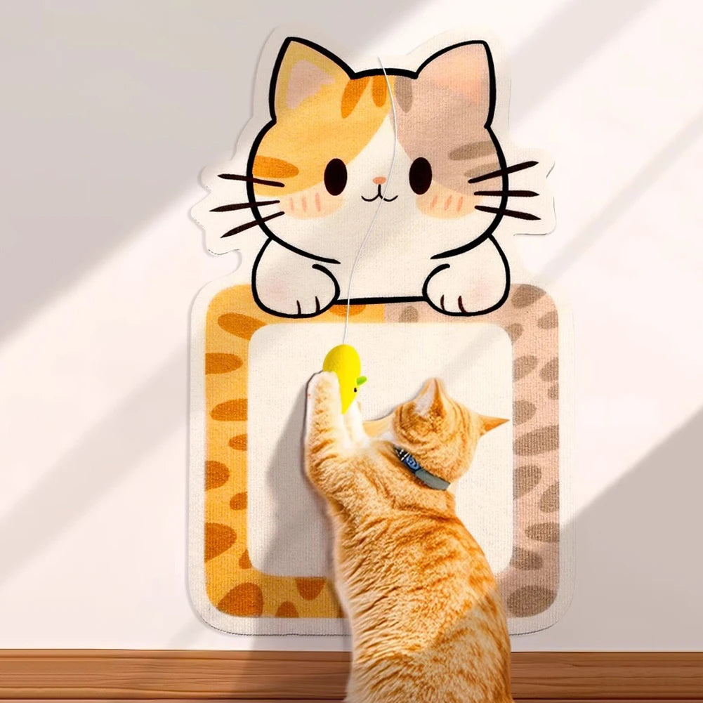 Self-Adhesive Cat Scratcher with Random Hanging Cat Toy Wall Mounted Felt Cat Scratch Mat Cats Scratcher Pad Carpet Cat Supply