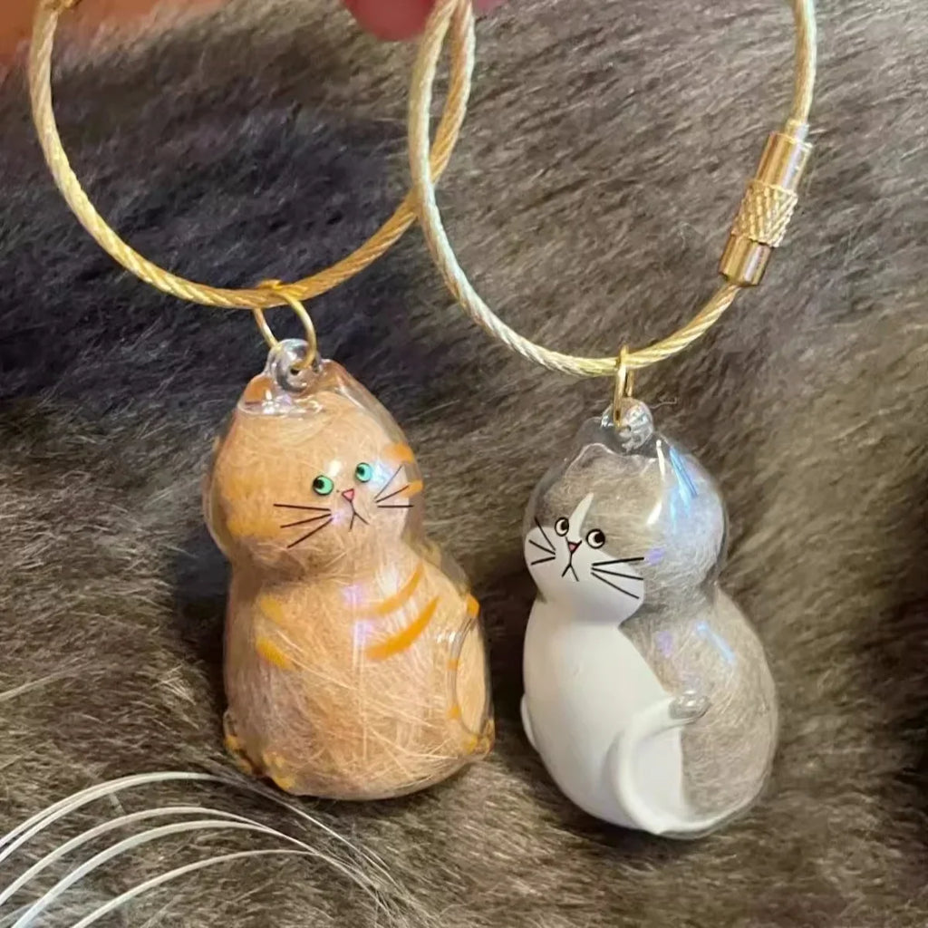 Transparent Cat Hair Keepsake Keychain - Cherished Memorial Pendant for Cat Lovers, Perfect Gift for Ginger Cat Enthusiasts!