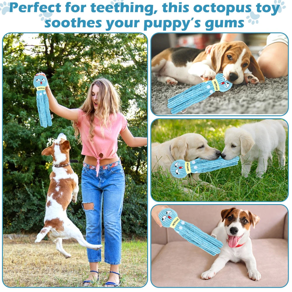 Purple & Blueplush Octopus Dog Toy with Squeaker - Interactive Chew Toy for Medium Dogs, Hide Treats,