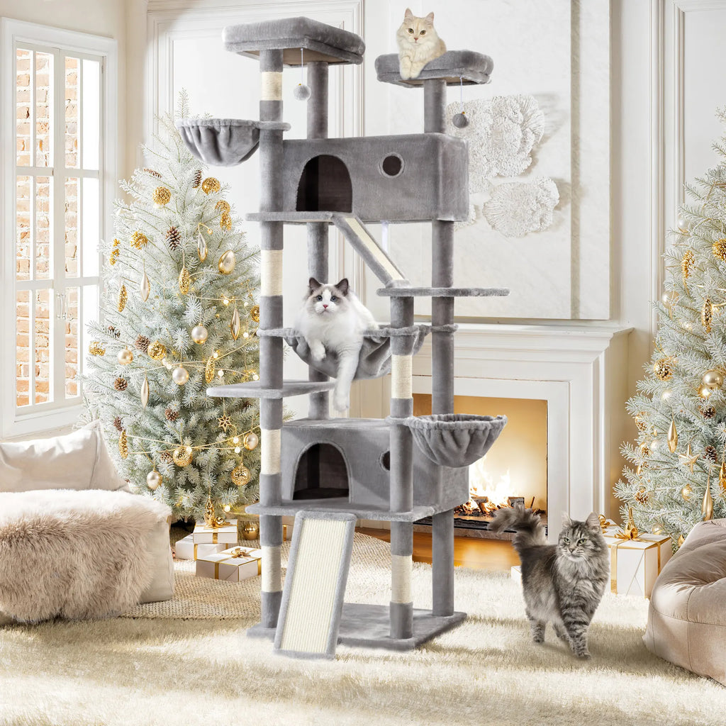 SHA CERLIN 81In/67In Multi-Level Tall Cat Tree Tower with Hammock & Sisal Scratching Posts Larger Cat Condo Furniture for Multi-Cat Play & Rest #Christmasgifts#Tiktokshopblackfriday