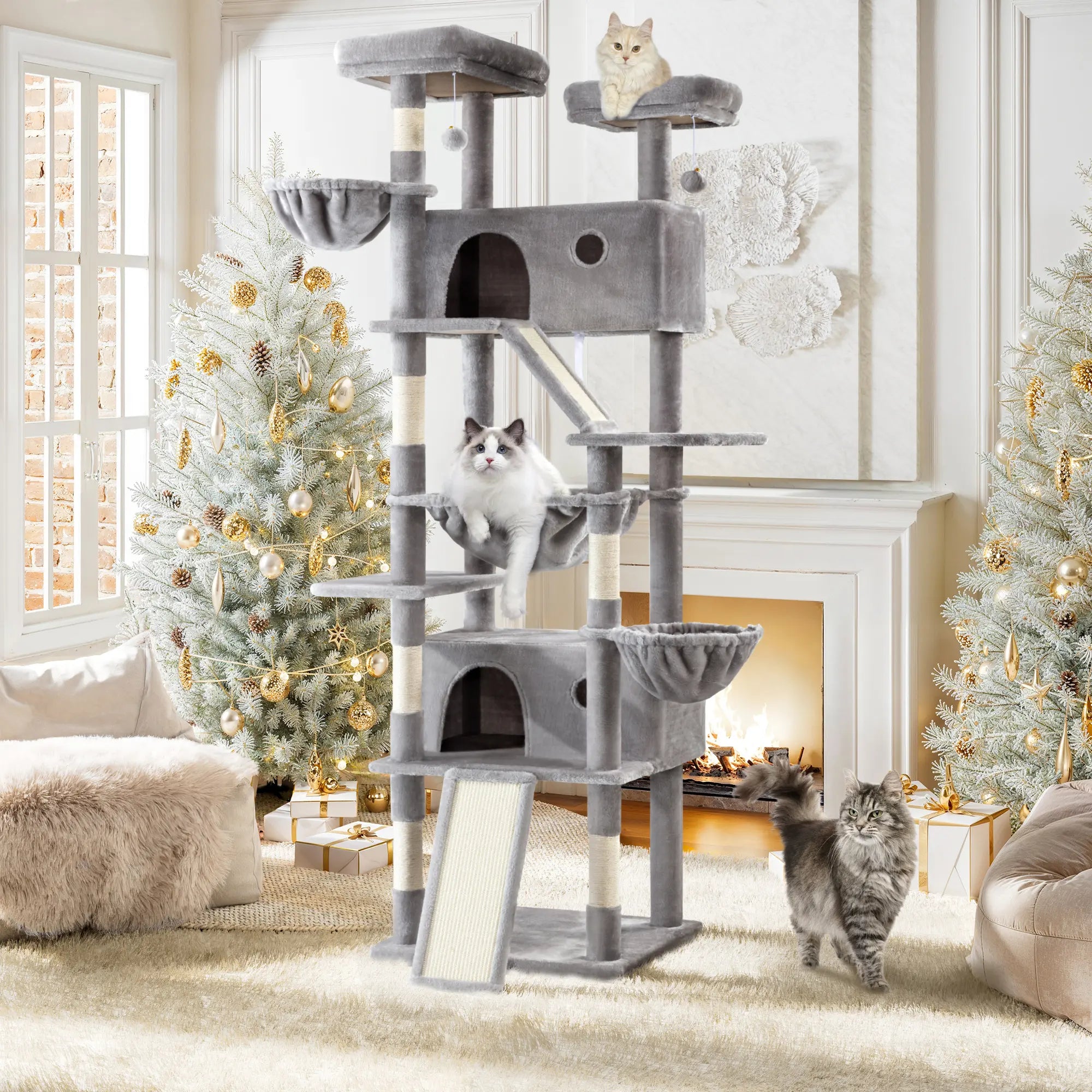SHA CERLIN 81In/67In Multi-Level Tall Cat Tree Tower with Hammock & Sisal Scratching Posts Larger Cat Condo Furniture for Multi-Cat Play & Rest #Christmasgifts#Tiktokshopblackfriday