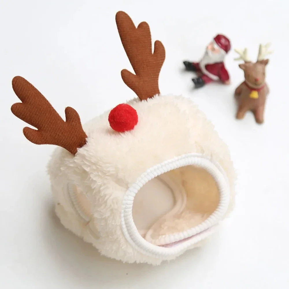 Festive Fleece Christmas Costume Set for Cats - Adorable Santa Elk Hat with Bandana Scarf for Holiday Dress-Up