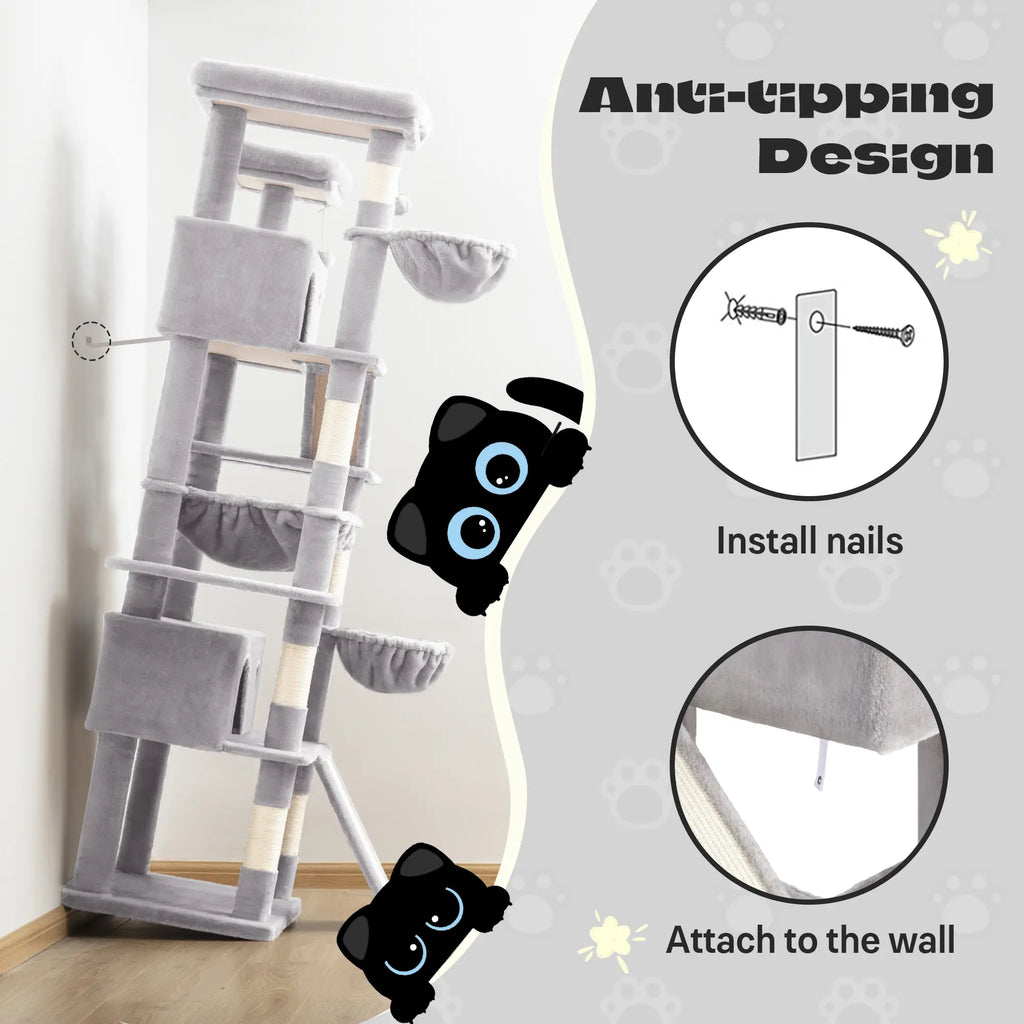 SHA CERLIN 81In/67In Multi-Level Tall Cat Tree Tower with Hammock & Sisal Scratching Posts Larger Cat Condo Furniture for Multi-Cat Play & Rest #Christmasgifts#Tiktokshopblackfriday