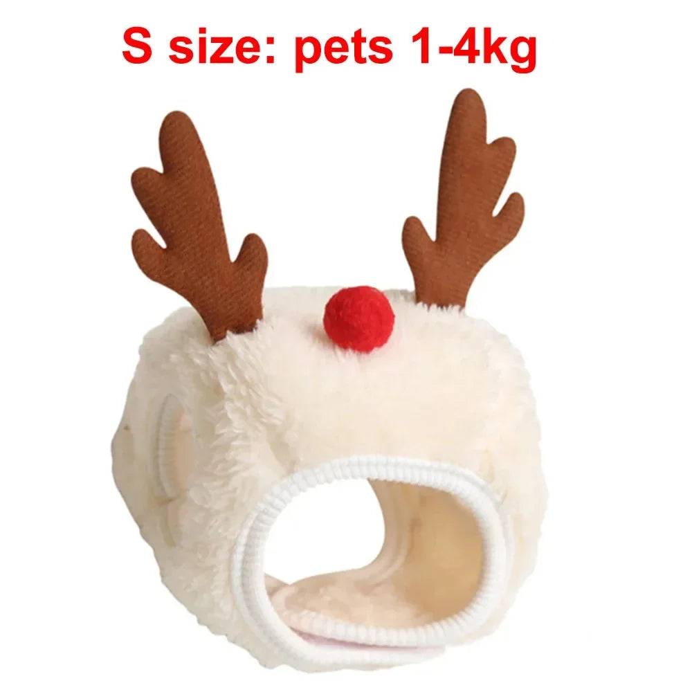 Festive Fleece Christmas Costume Set for Cats - Adorable Santa Elk Hat with Bandana Scarf for Holiday Dress-Up